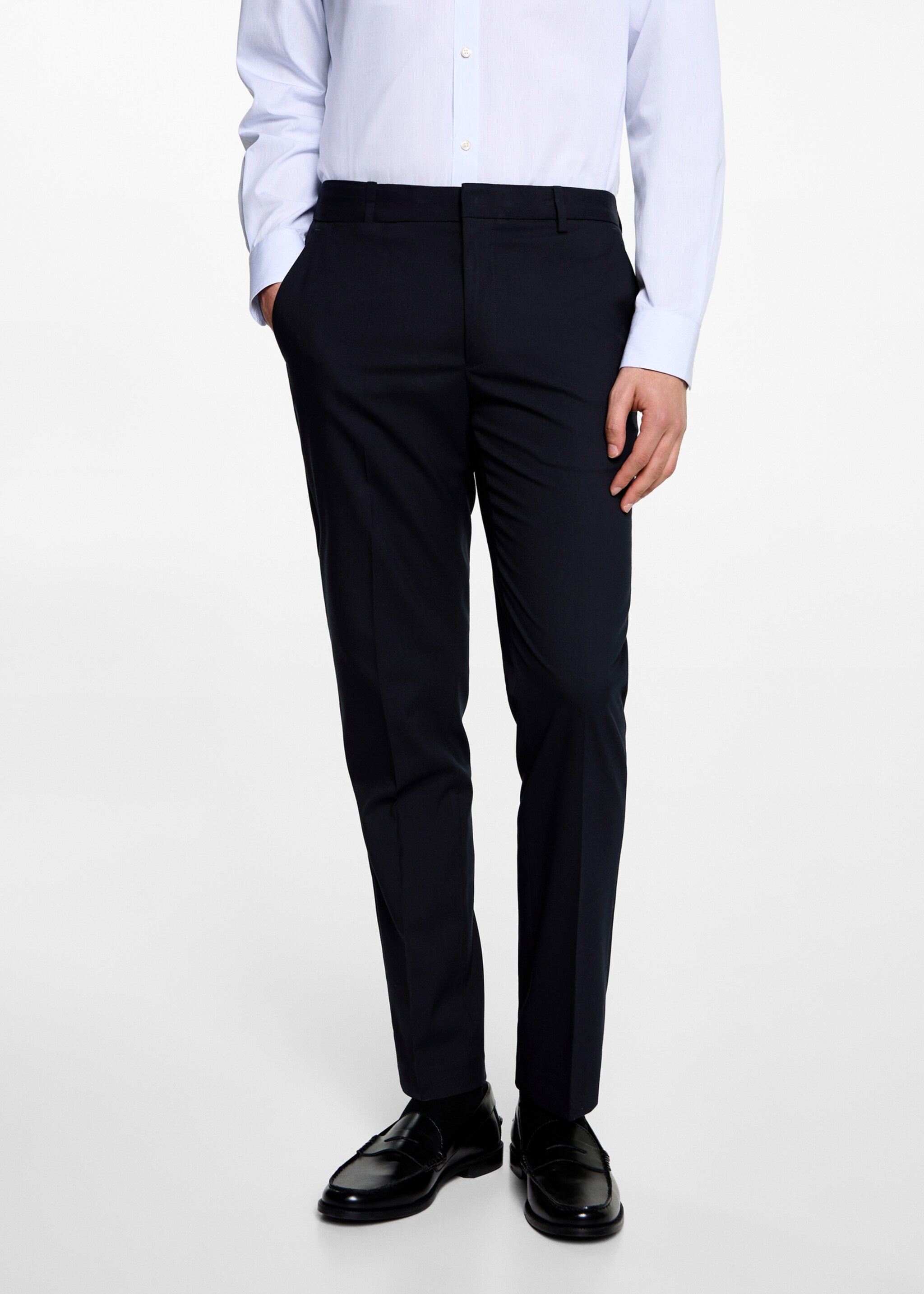 Pantalón traje slim fit - Plano medio, Azul marino oscuro. Ref: 77034440-00.
