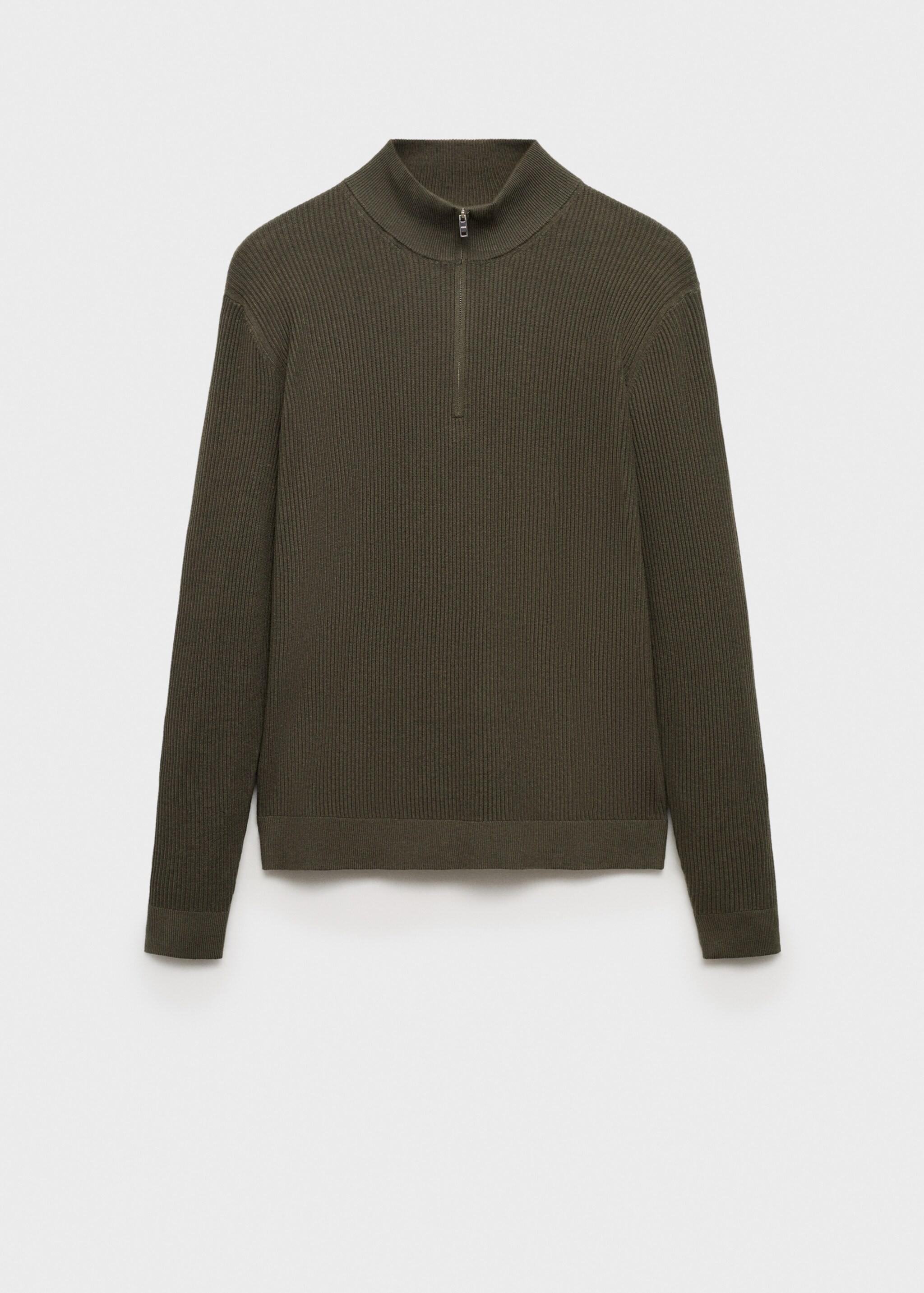 Gerippter Pullover mit Zip-Kragen - Artikel ohne Model, Khaki. Ref: 77034444-00.