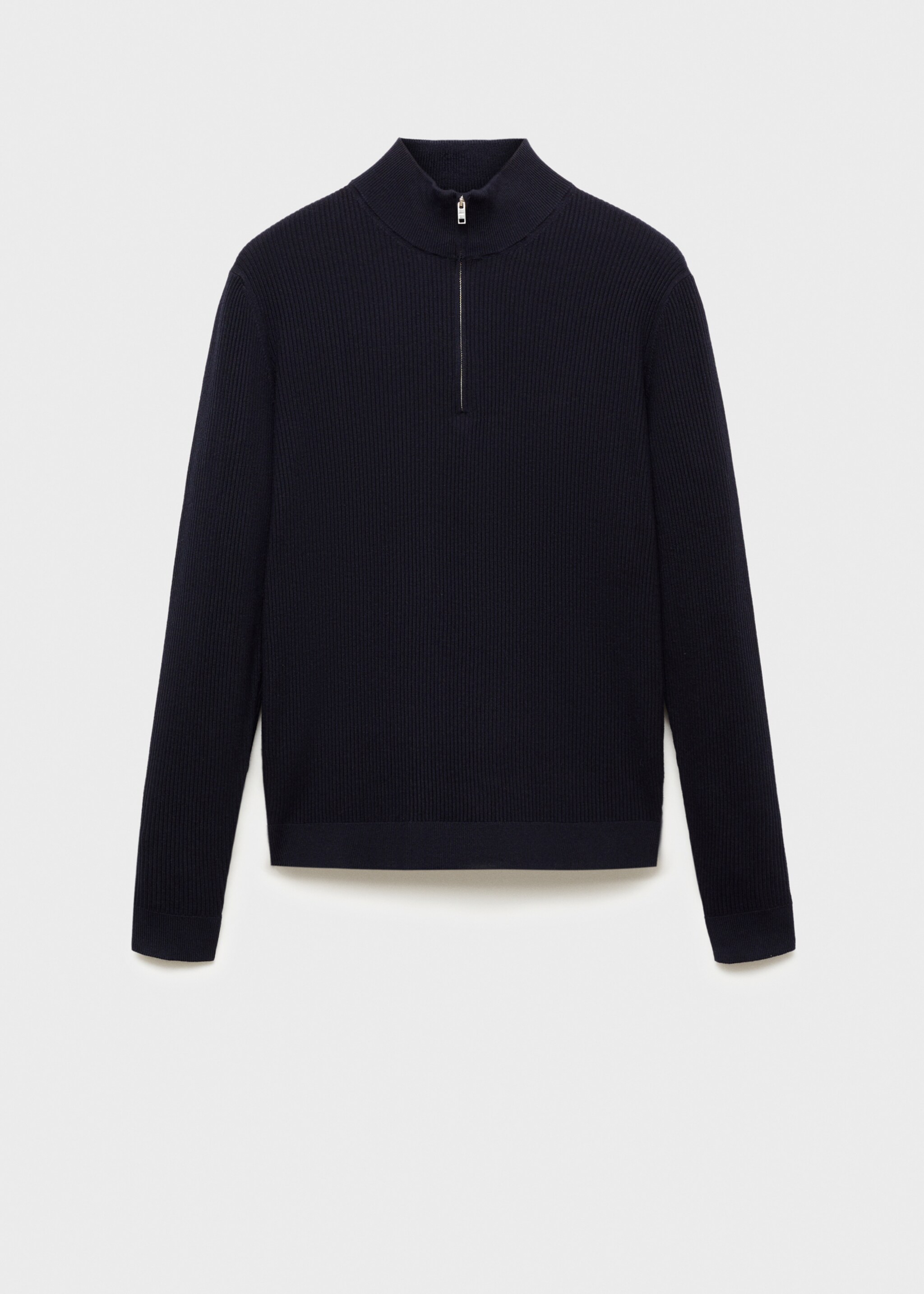 Pull-over maille côtelée col zippé - Article sans modèle, Bleu marine foncé. Ref: 77034444-00.