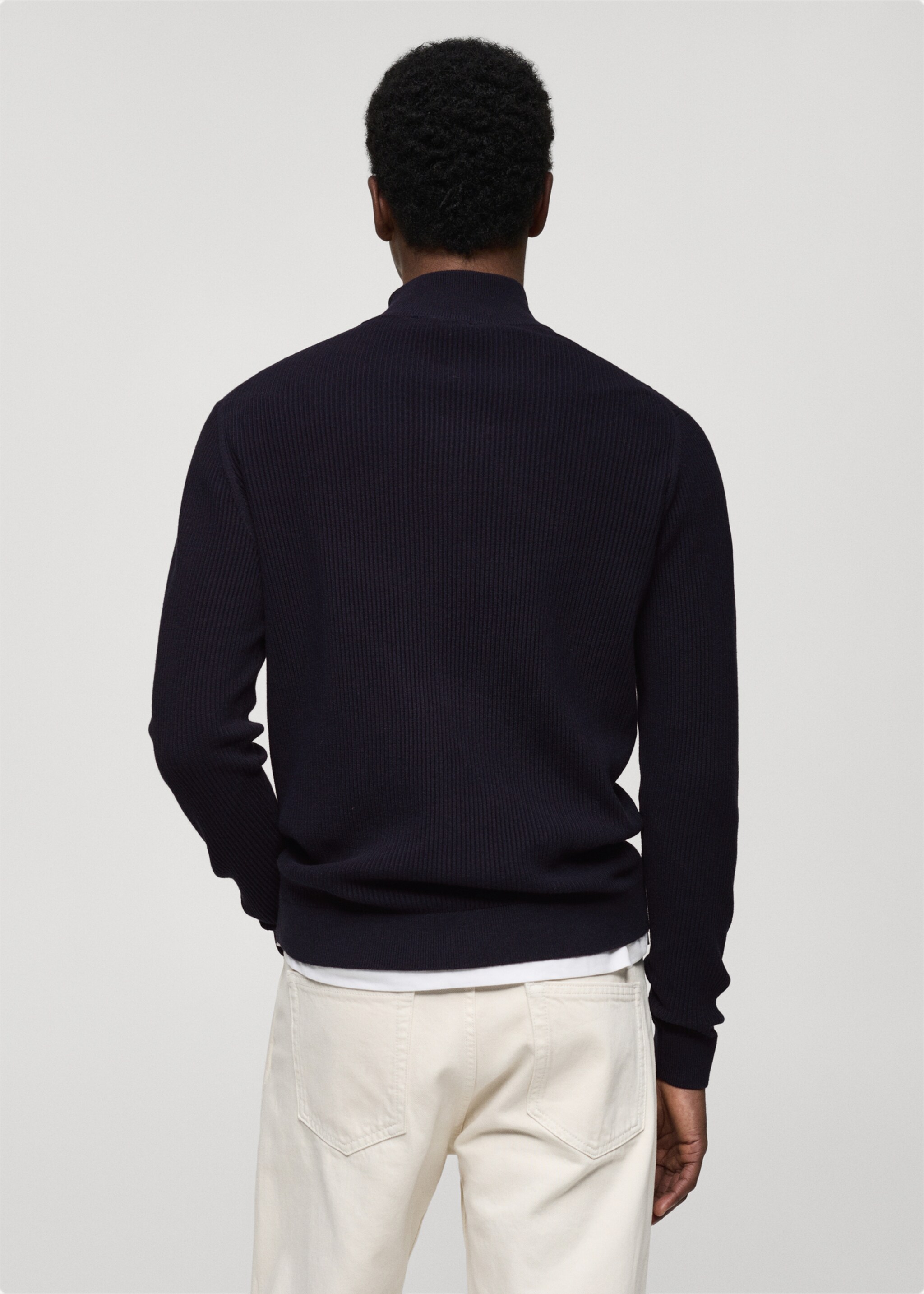 Pull-over maille côtelée col zippé - Verso de l’article, Bleu marine foncé. Ref: 77034444-00.