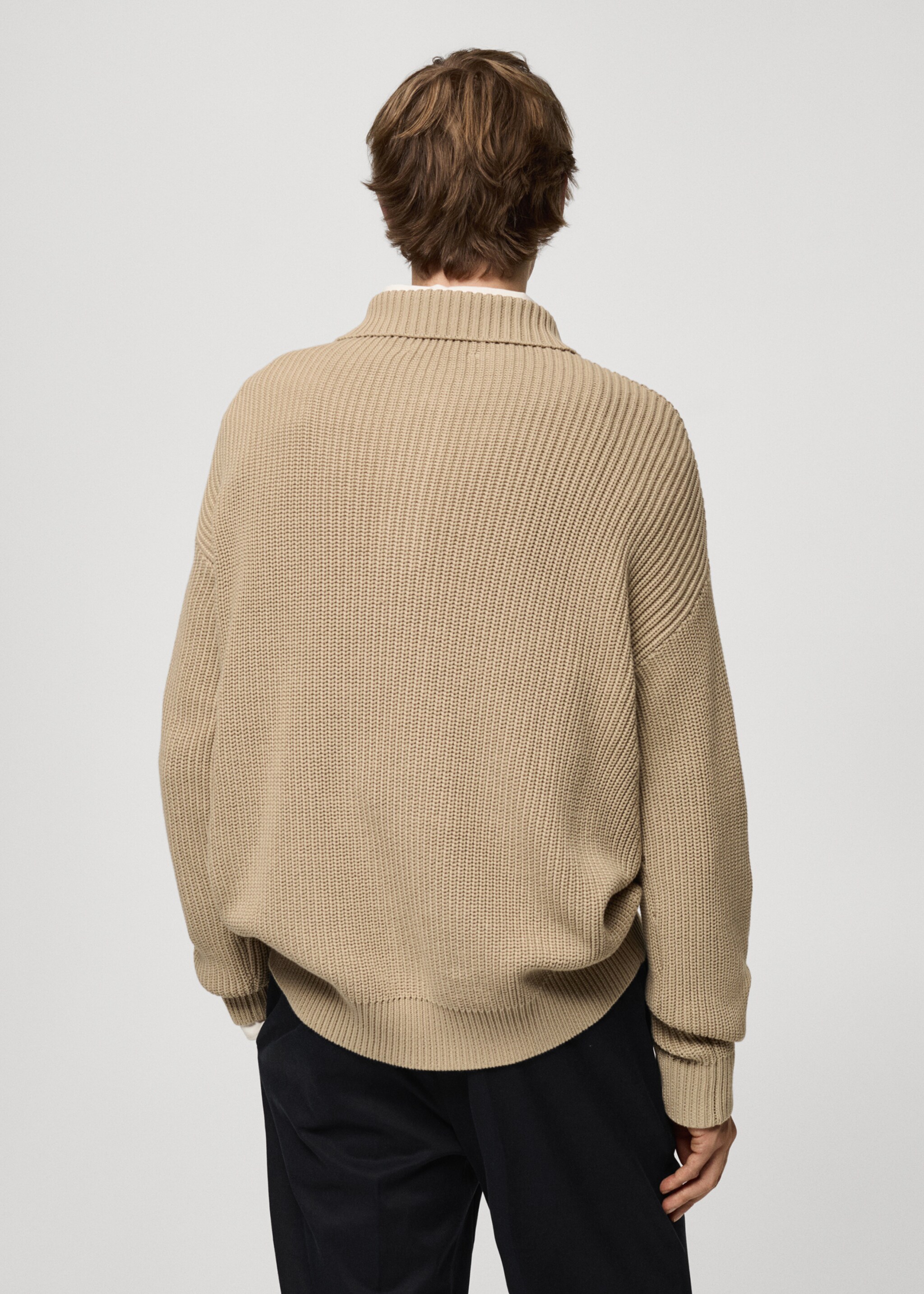 Pull-over polo maille épaisse côtelée - Verso de l’article, Gris clair/pastel. Ref: 77034446-00.