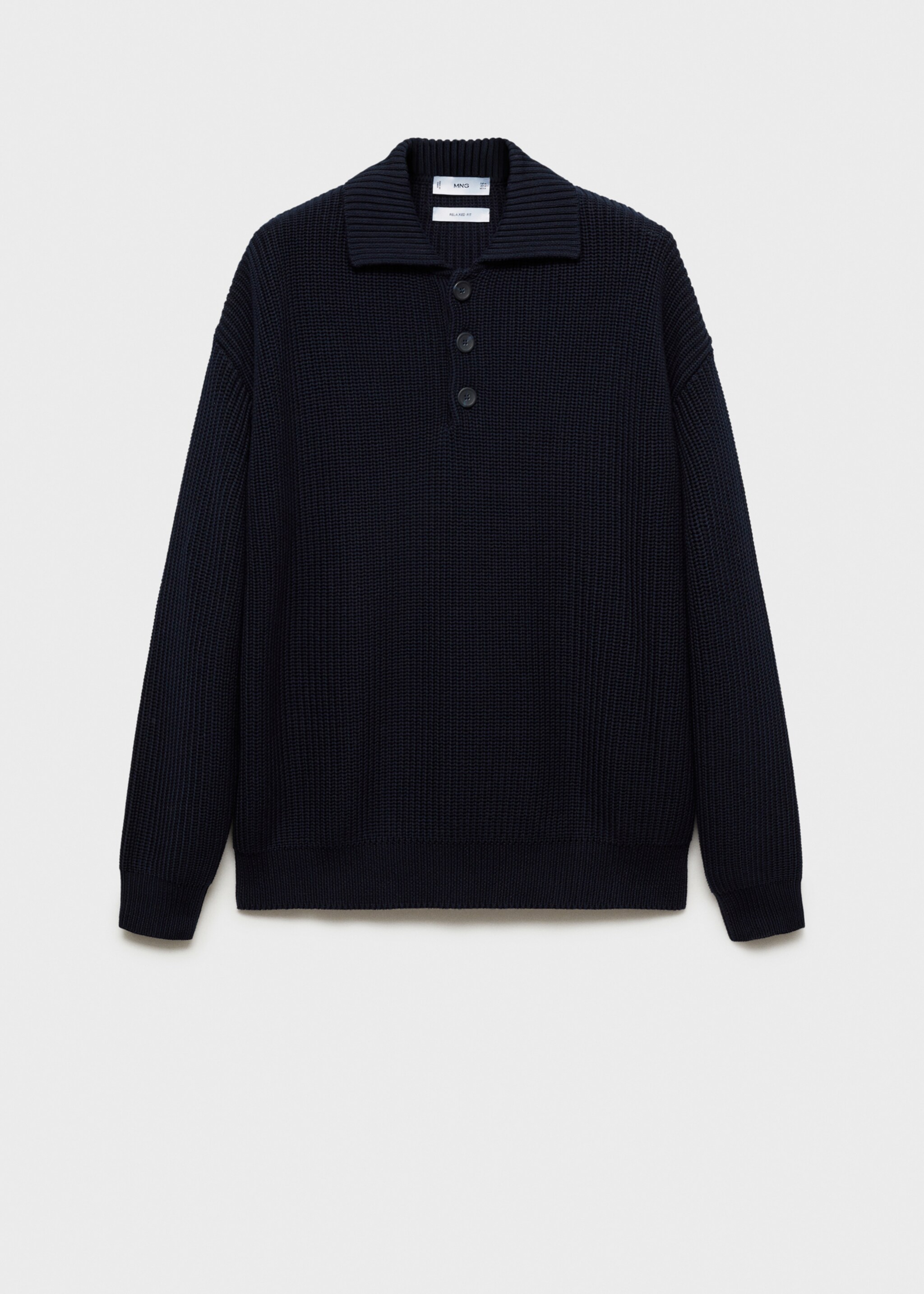 Pull-over polo maille épaisse côtelée - Article sans modèle, Bleu marine foncé. Ref: 77034446-00.