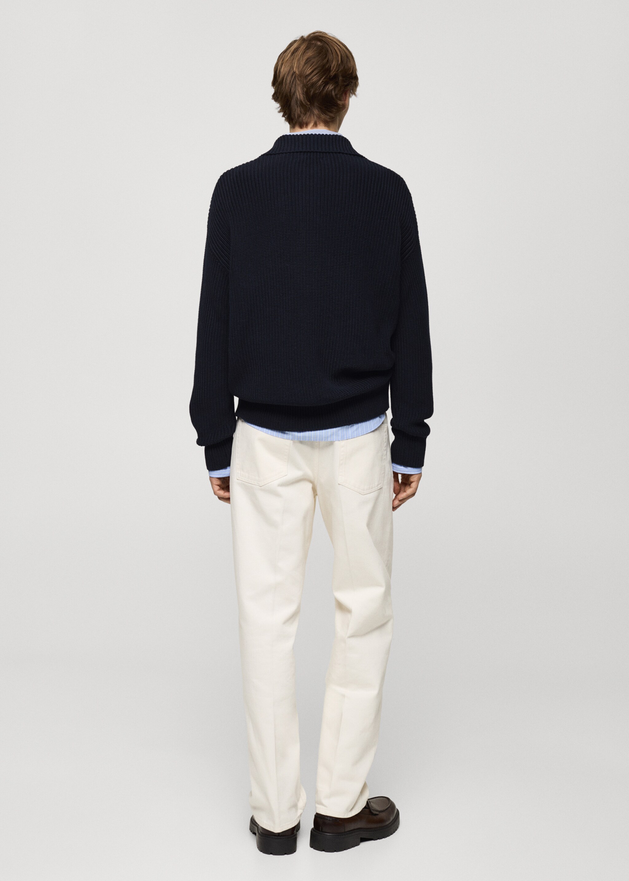 Pull-over polo maille épaisse côtelée - Verso de l’article, Bleu marine foncé. Ref: 77034446-00.