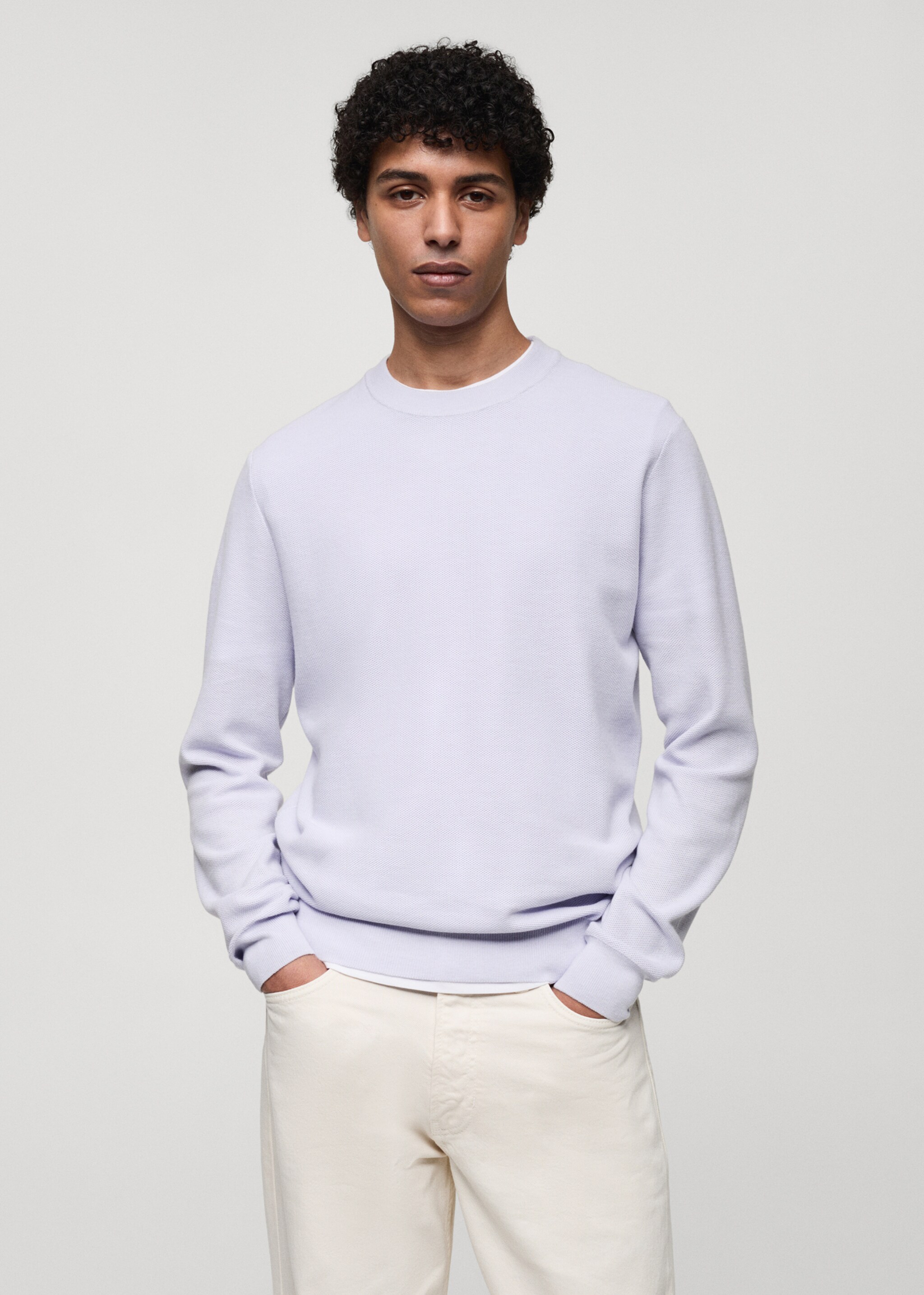 Pull-over maille fine coton - Plan moyen, Lilas. Ref: 77034447-00.