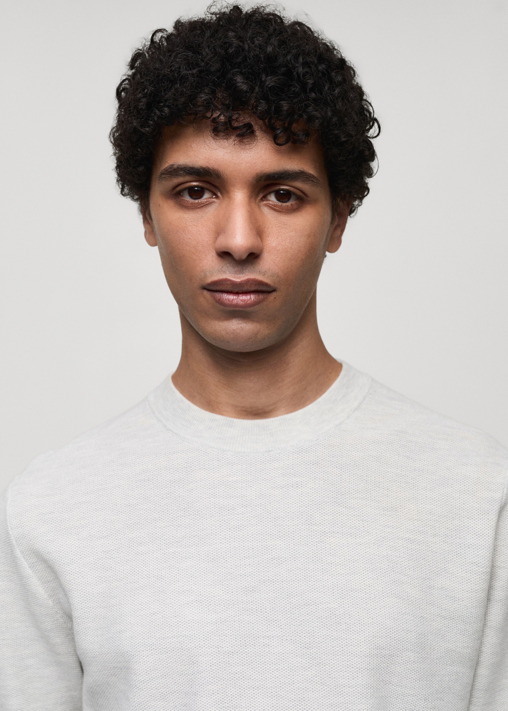 Fine-knit cotton sweater - Details of the article 1, Light Heather Grey. Ref: 77034447-00.