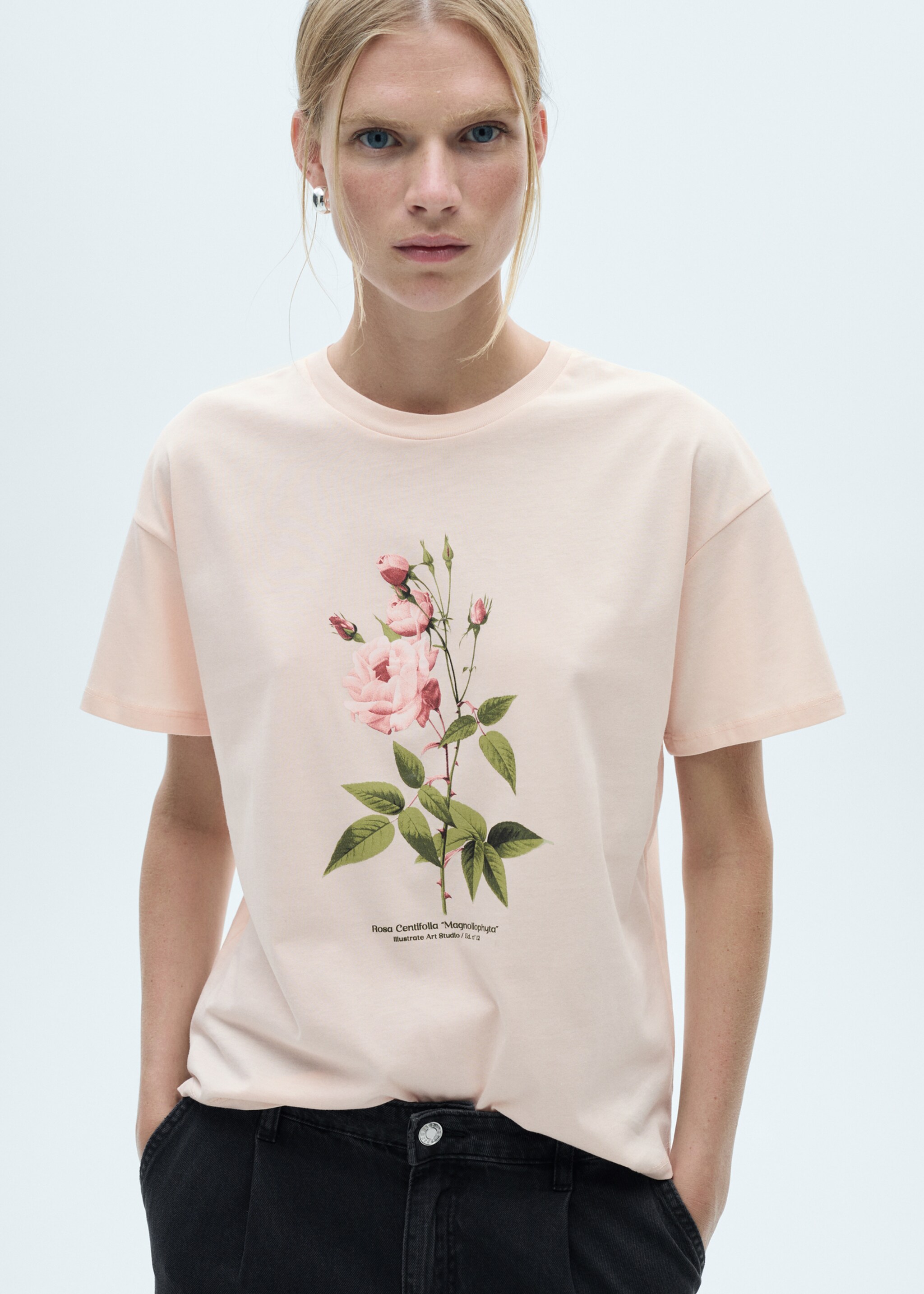 T-shirt coton fleur imprimée - Plan moyen