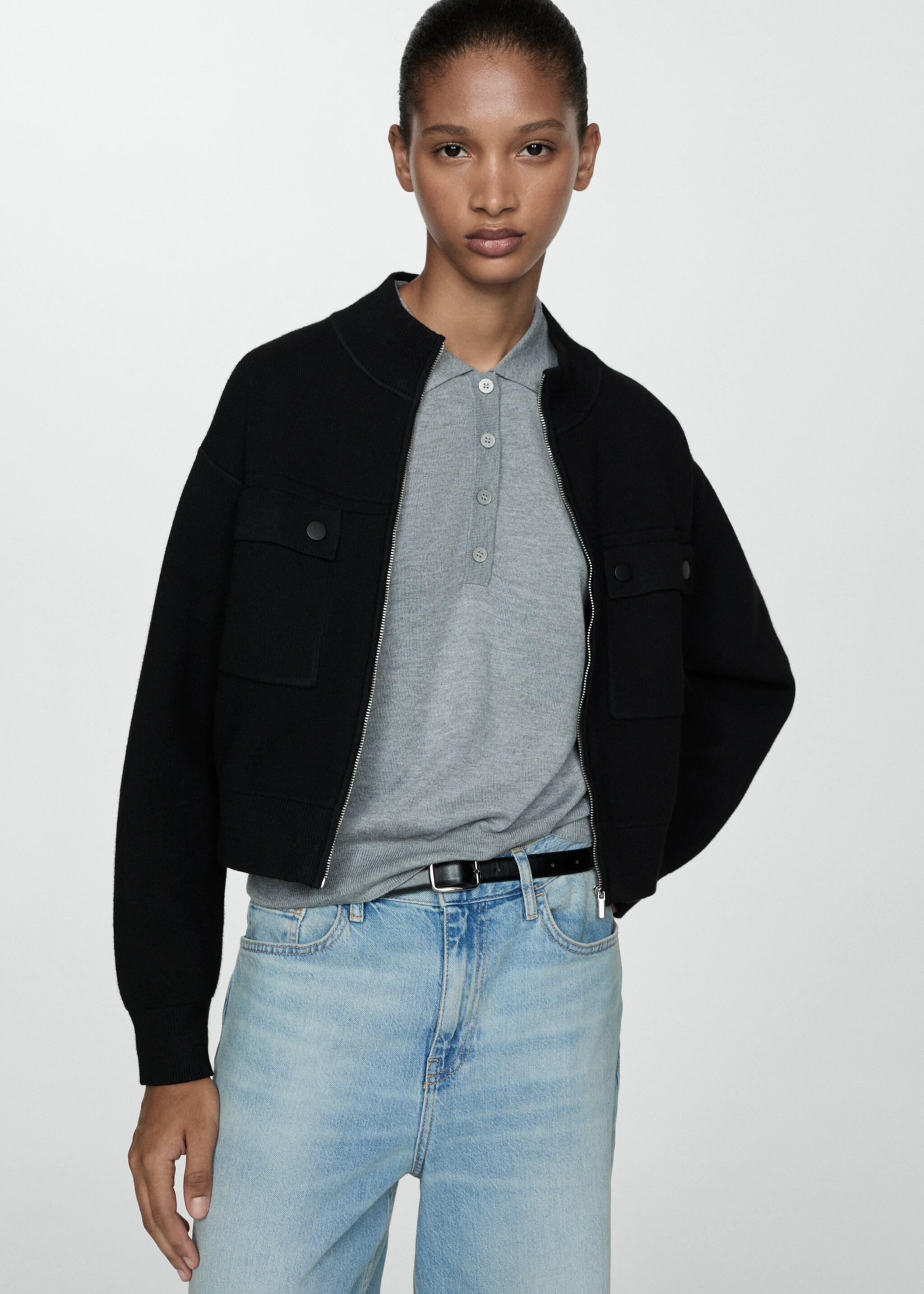 Pocket knit jacket - Medium plane, Black. Ref: 77034762-00.