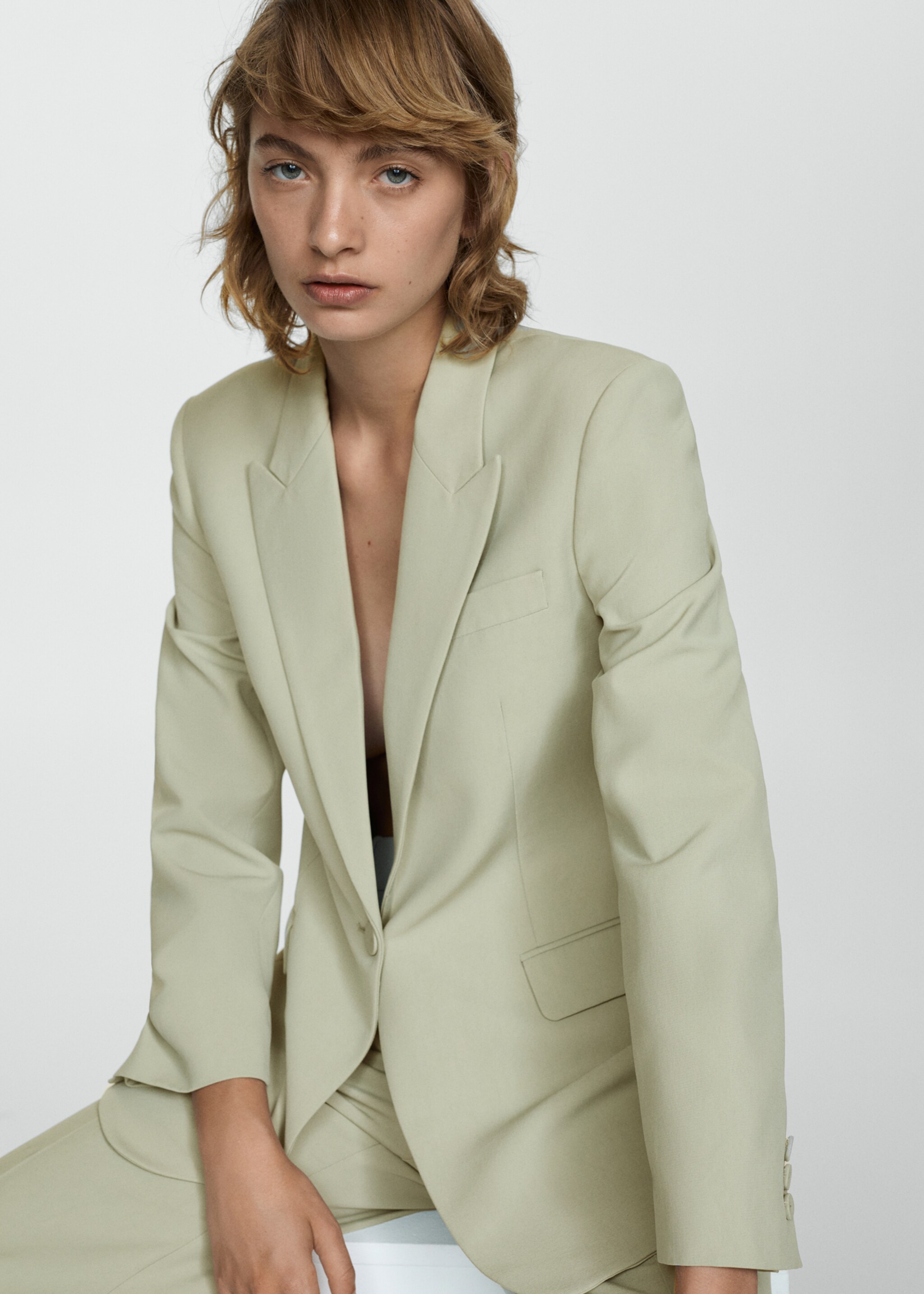 Lyocell suit jacket - Details of the article 2, Pastel Green. Ref: 77034766-00.