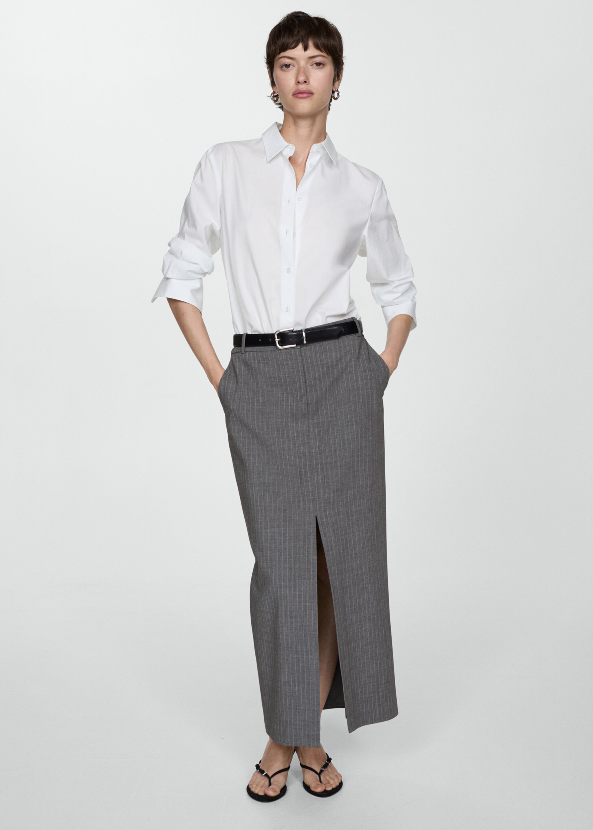 Pinstripe suit skirt - Details of the article 2, Grey. Ref: 77034767-00.