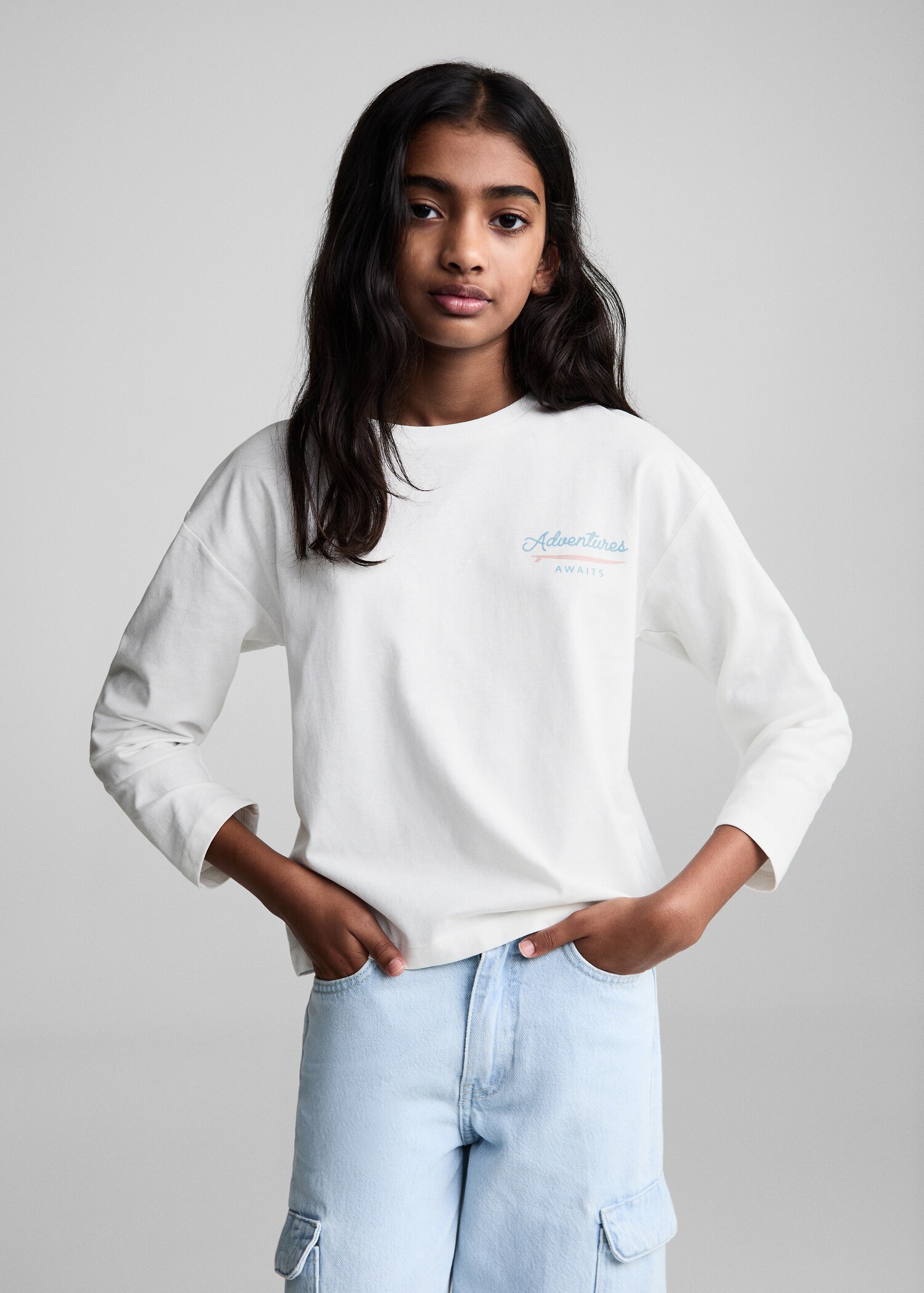 Embroidered detail cotton T-shirt - Medium plane