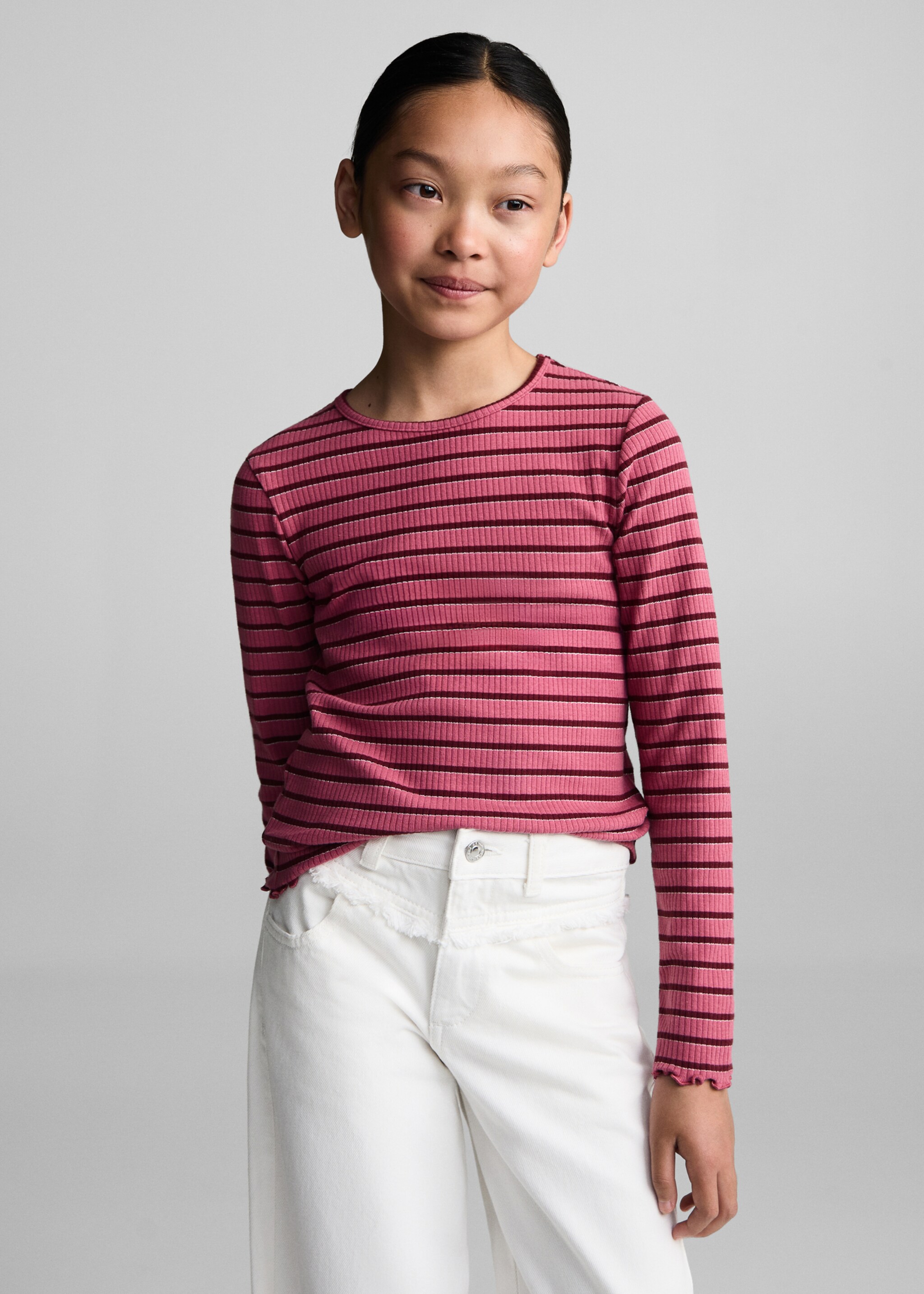 Striped long sleeves t-shirt - Medium plane, Medium Pink. Ref: 77034779-00.