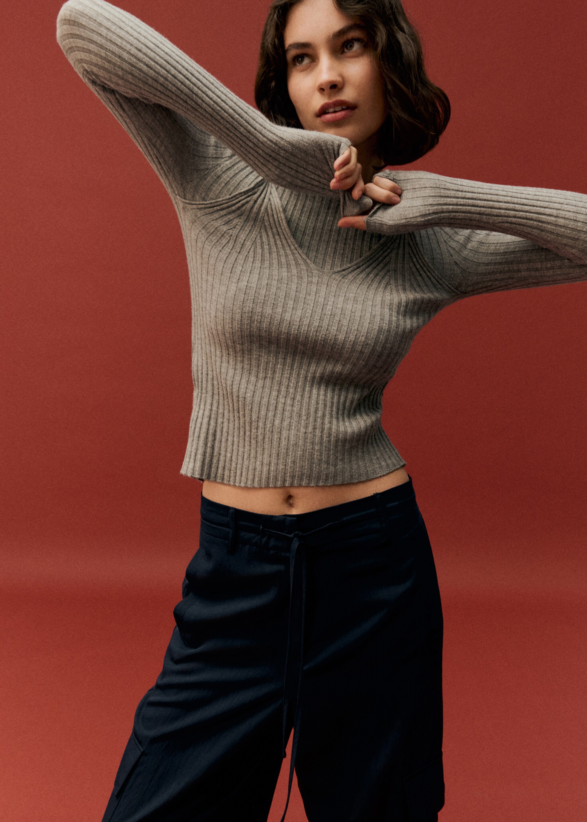 Rippstrick-Pullover-Top - Detail des Artikels 6, Grau. Ref: 77034783-00.