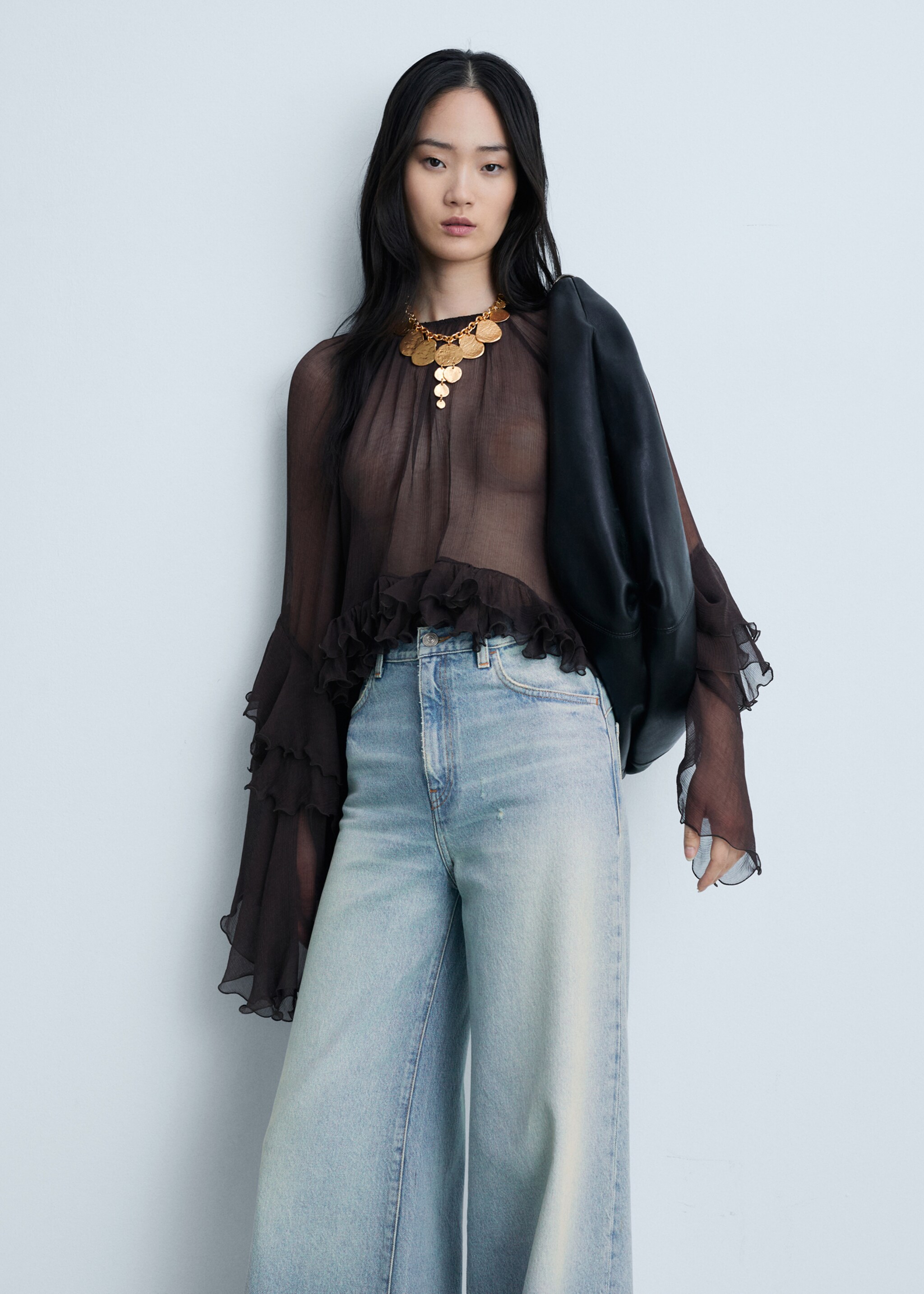 Wideleg low frayed hem jeans - Medium plane, Light Blue. Ref: 77034791-00.