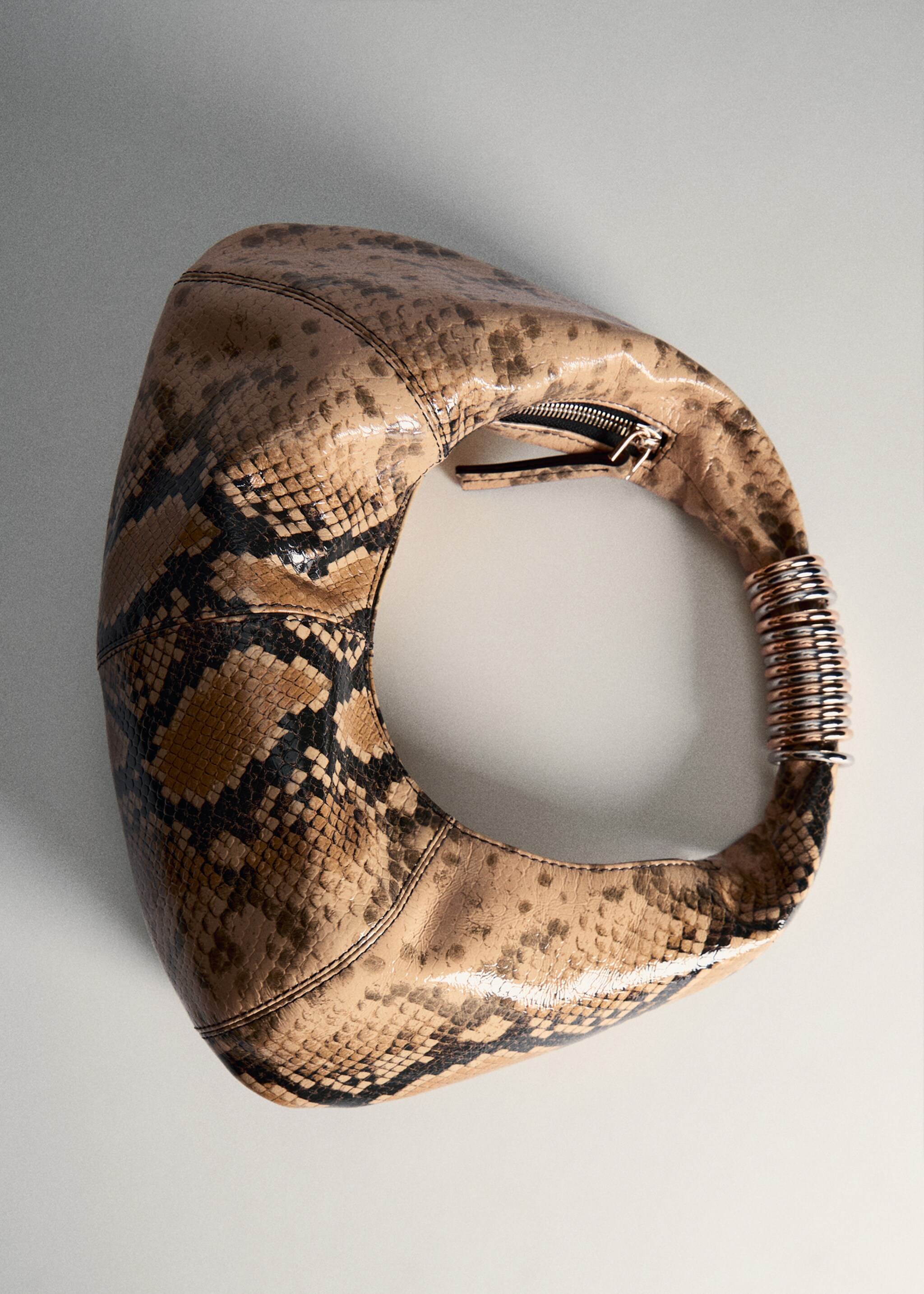 Snake-effect leather bag - Details of the article 5, Beige. Ref: 77034796-00.