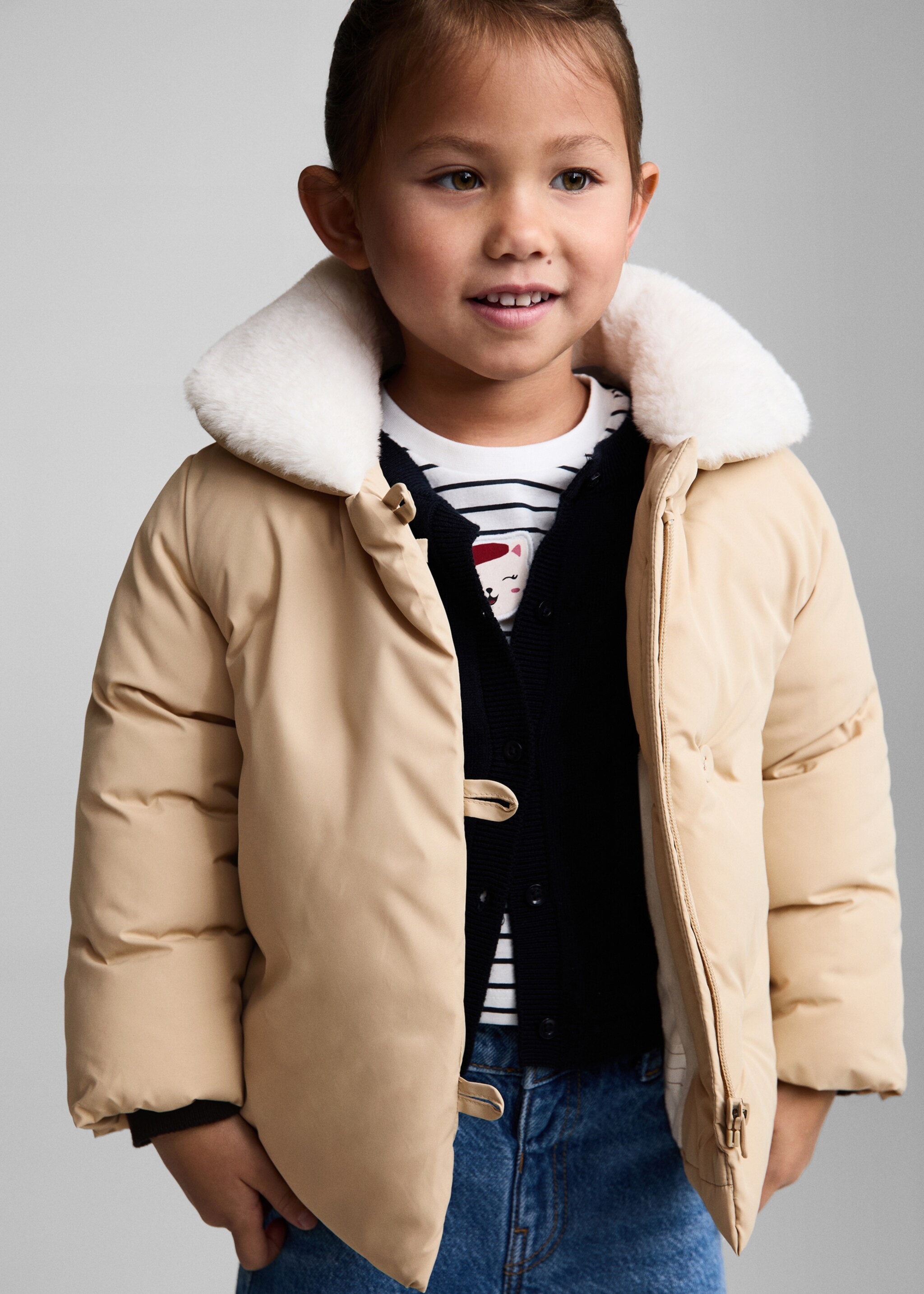 Fur-effect quilted coat - Medium plane, Sand. Ref: 77035147-00.