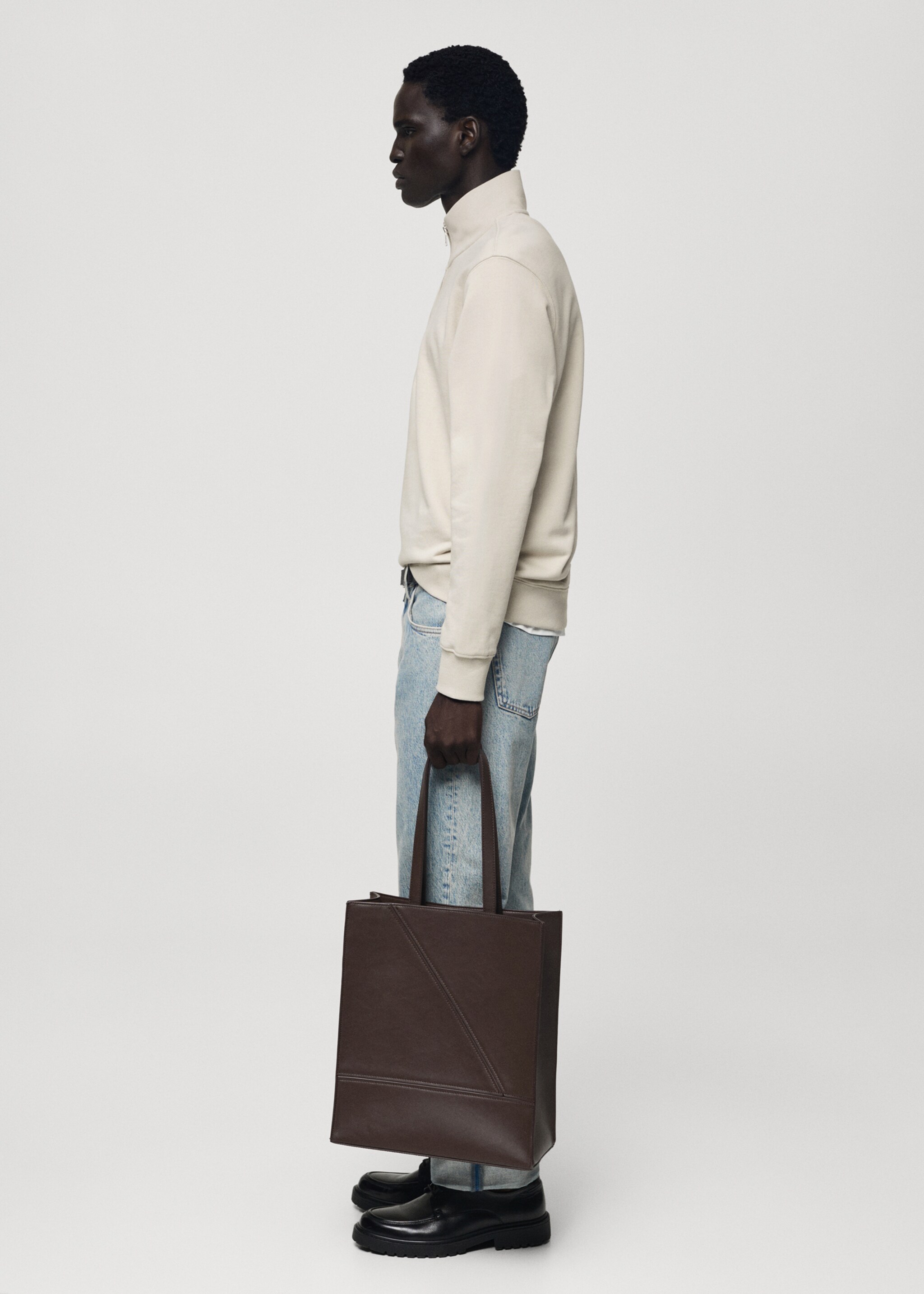 Zipper cotton sweater - Details of the article 2, Ice Grey. Ref: 77035151-00.
