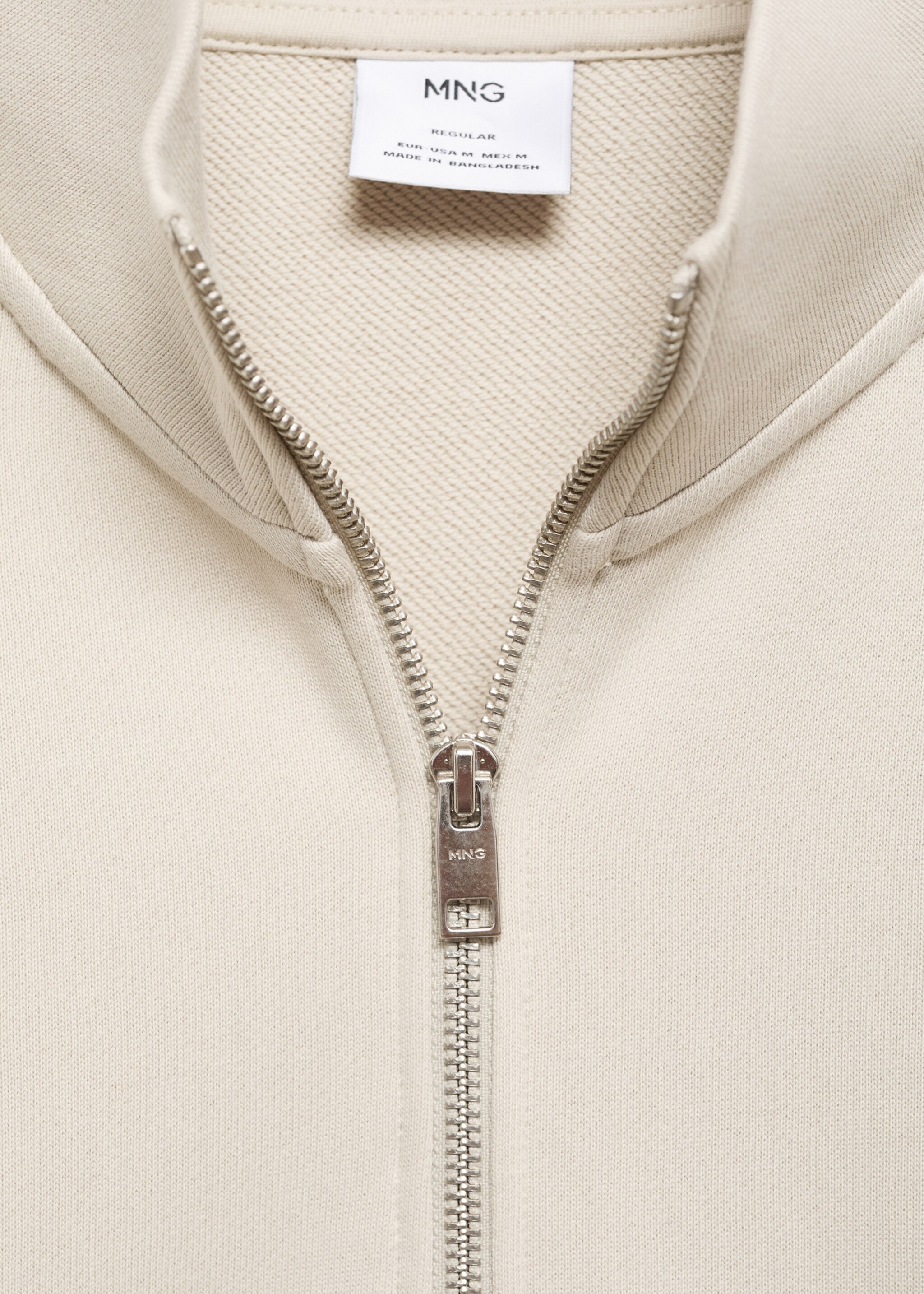 Zipper cotton sweater - Details of the article 8, Ice Grey. Ref: 77035151-00.