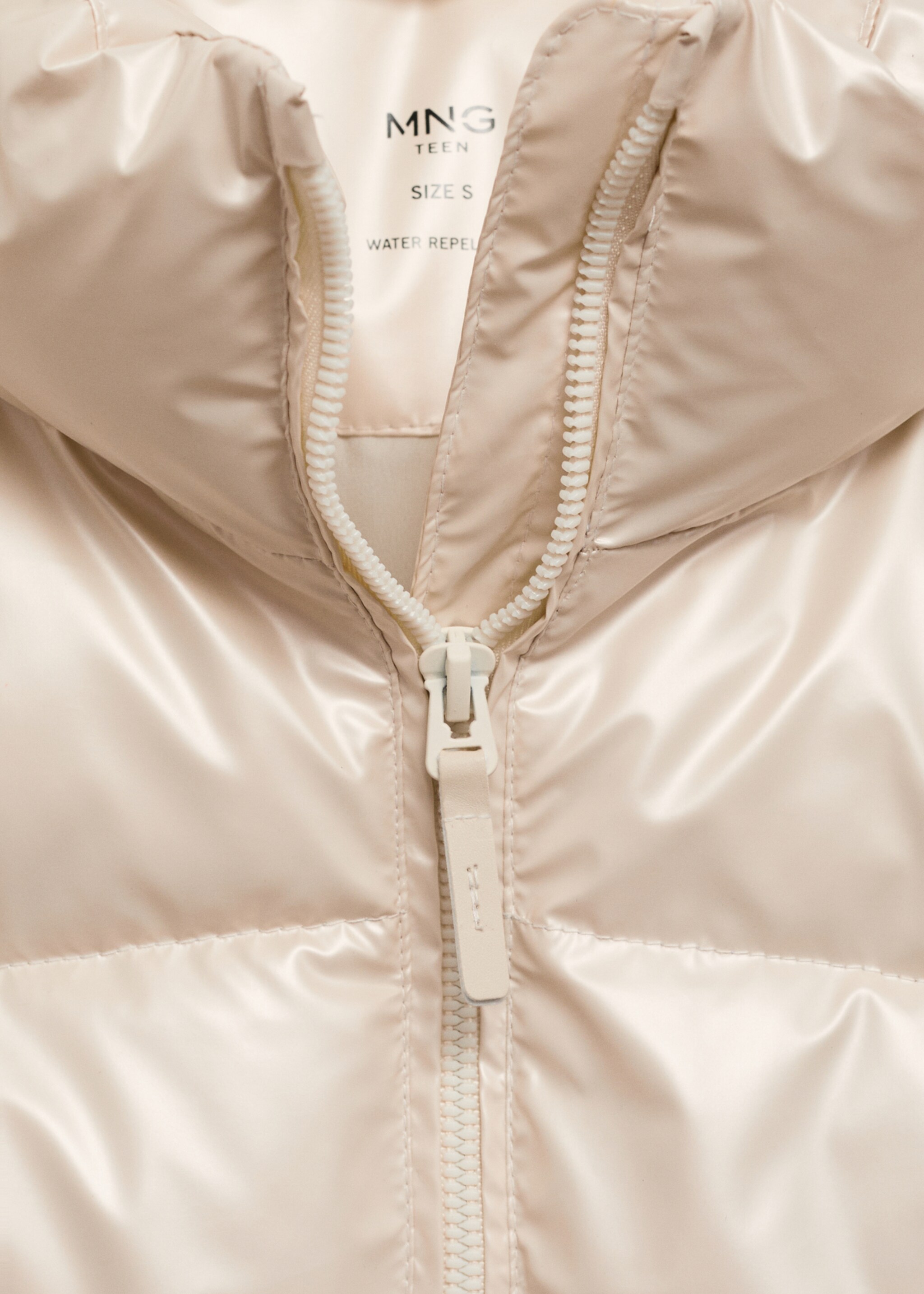 Metallic puffer jacket - Details of the article 8, Light/Pastel Grey. Ref: 77035631-00.