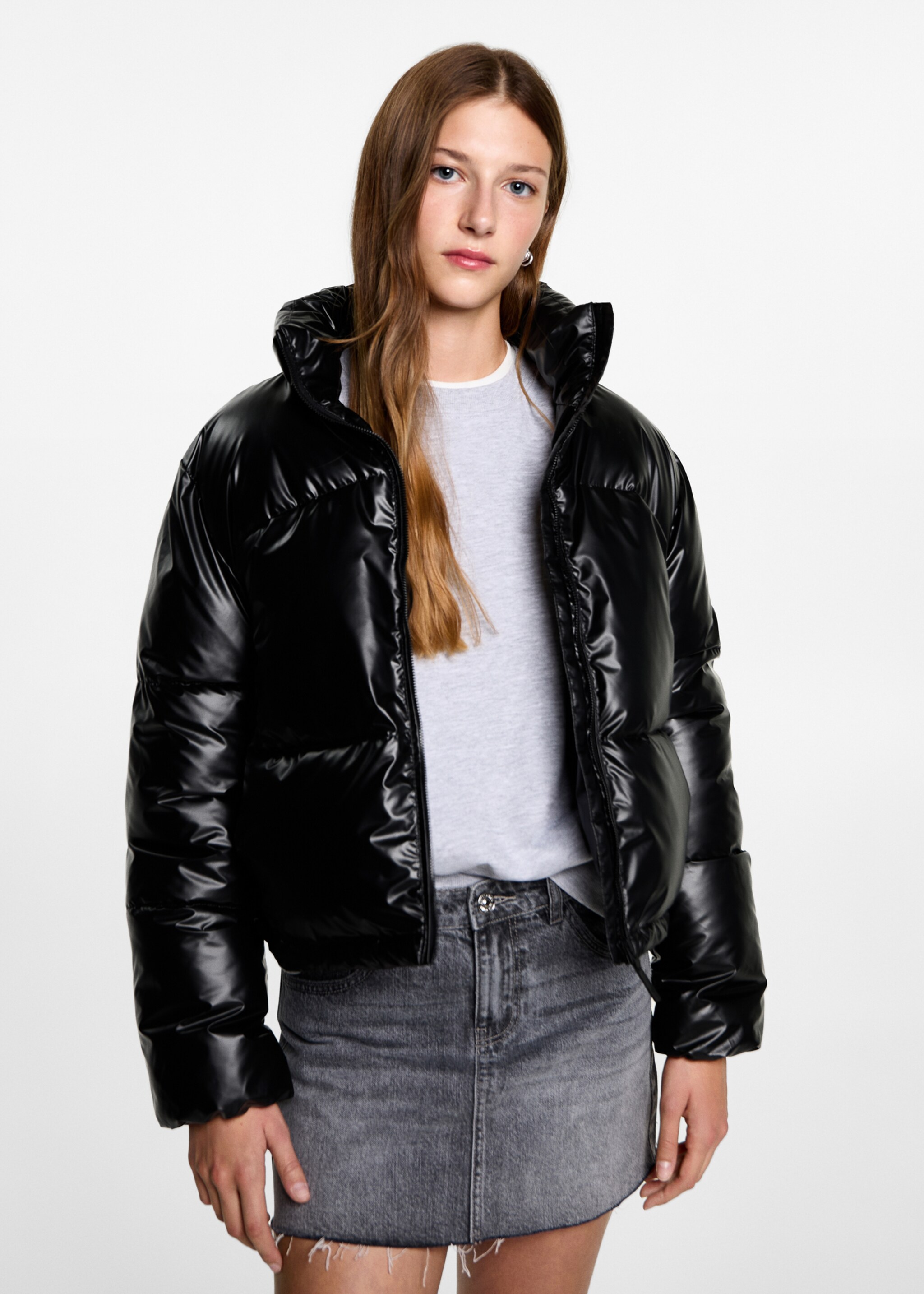 Metallic puffer jacket - Medium plane, Black. Ref: 77035631-00.