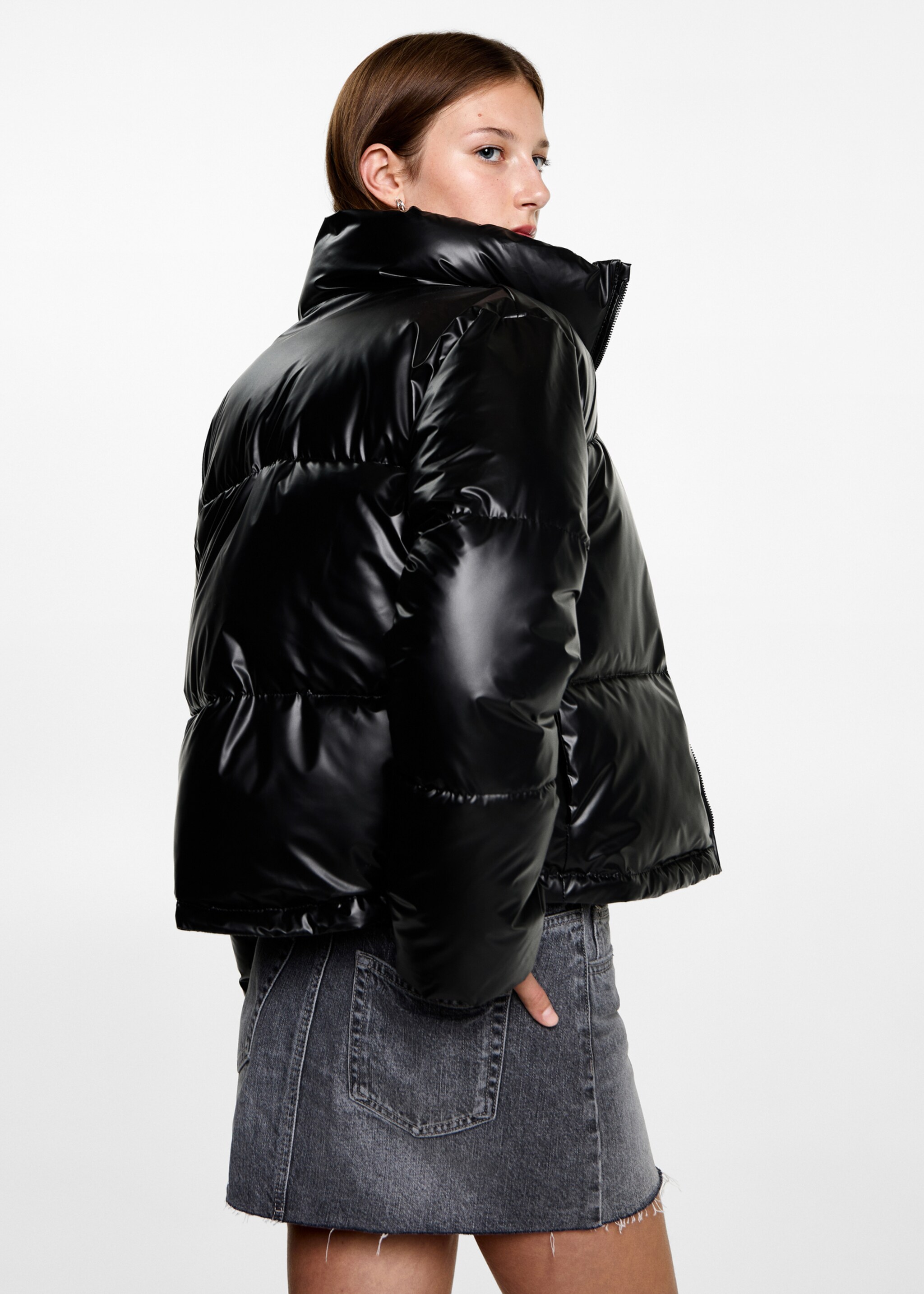 Metallic puffer jacket - Reverse of the article, Black. Ref: 77035631-00.