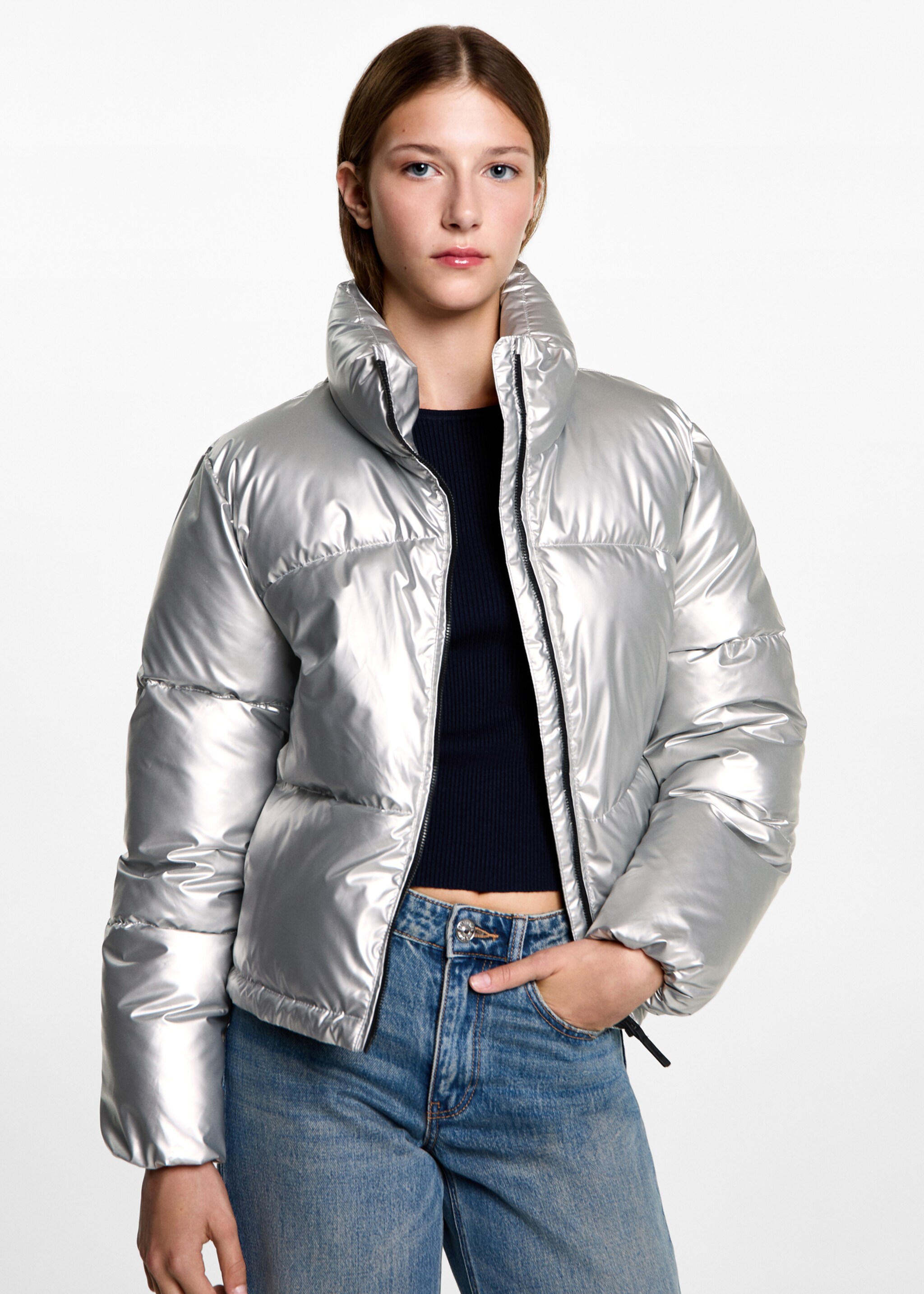 Metallic puffer jacket - Medium plane, Silver. Ref: 77035631-00.