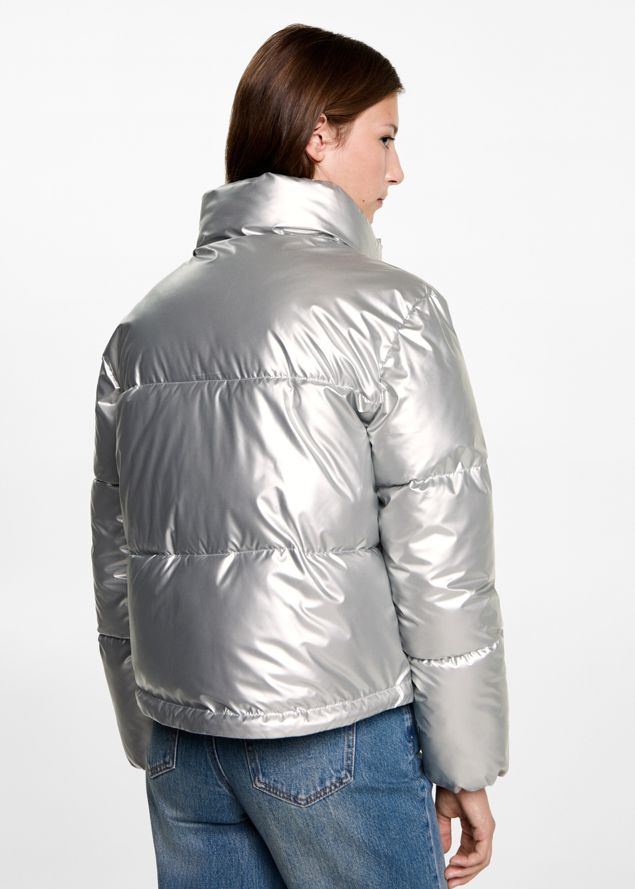 Metallic puffer jacket - Reverse of the article, Silver. Ref: 77035631-00.