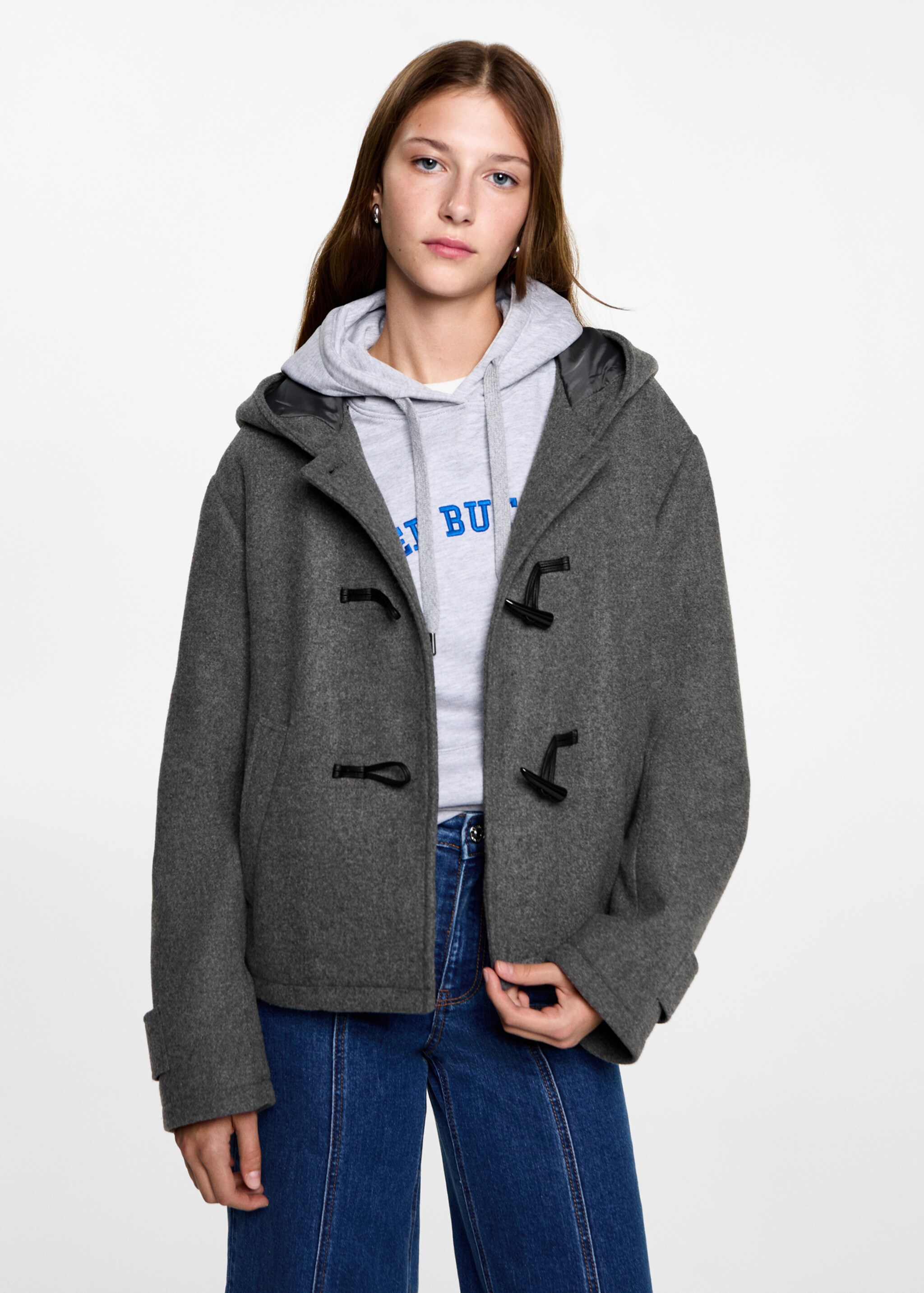 Abric caputxa llana alamares - Pla mig, Gris. Ref: 77035632-00.