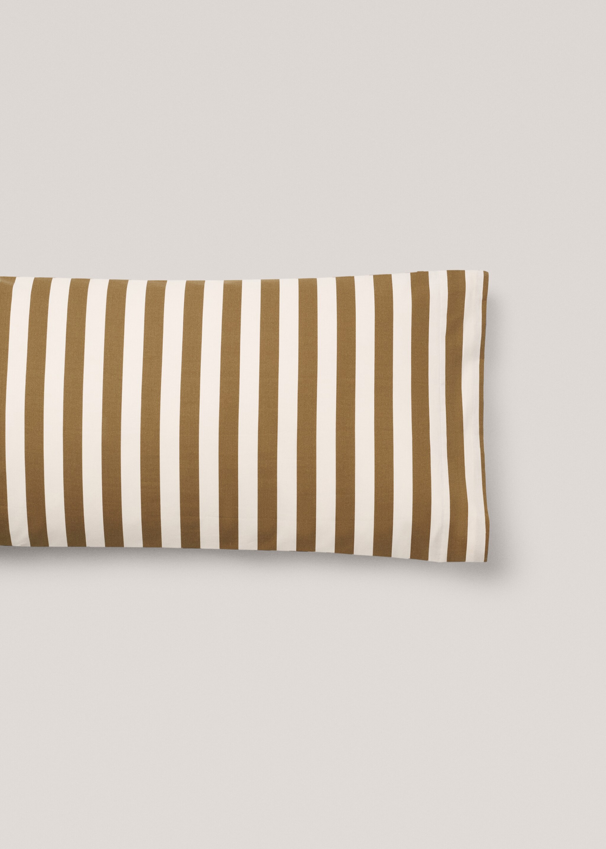 Striped pillowcase 45x110cm - Article without model, Olive Green. Ref: 77035644-00.