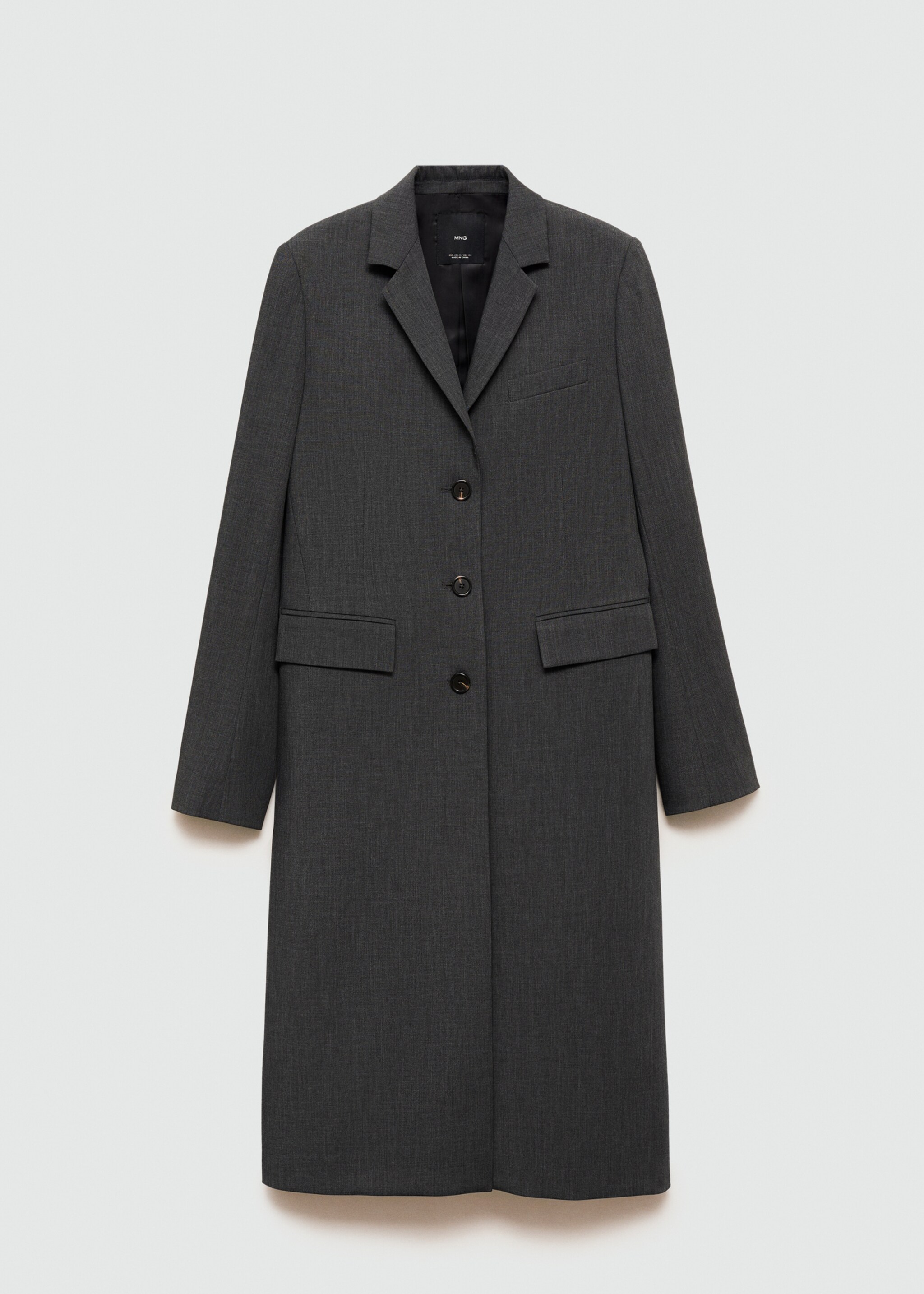 Long tailored coat - Article without model, Grey. Ref: 77035646-00.