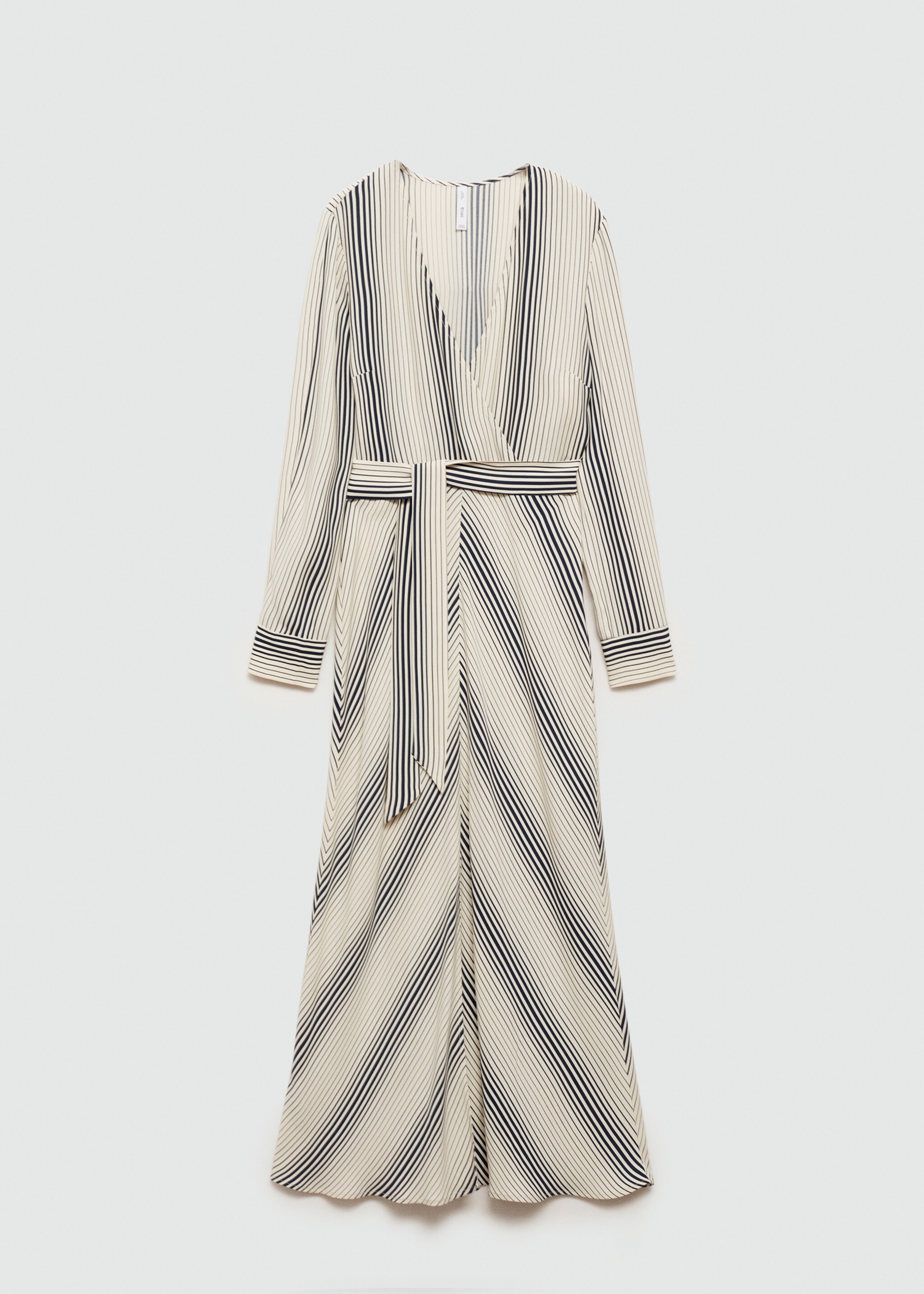 Stripe-print dress with bow - Article without model, Ecru. Ref: 77035647-00.