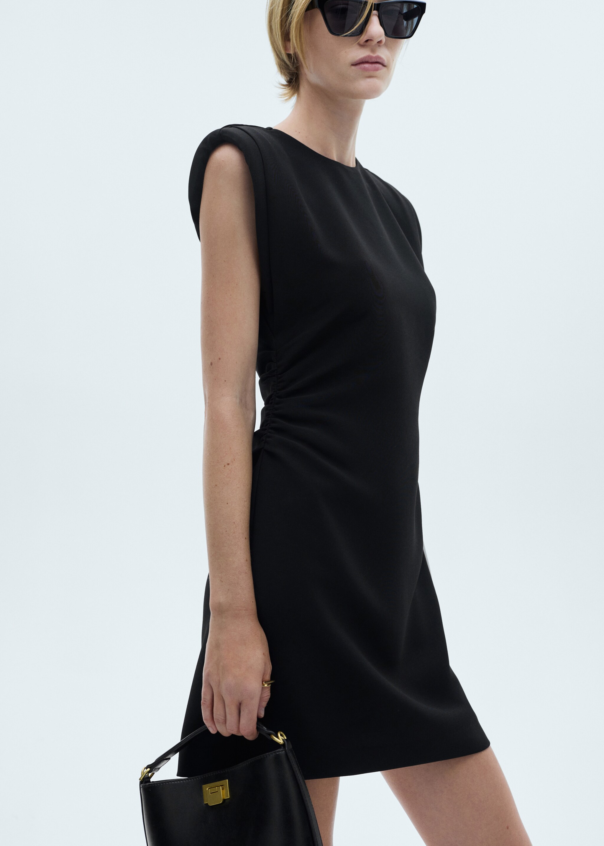 Short dress with draped detail - Details of the article 1, Black. Ref: 77035654-00.