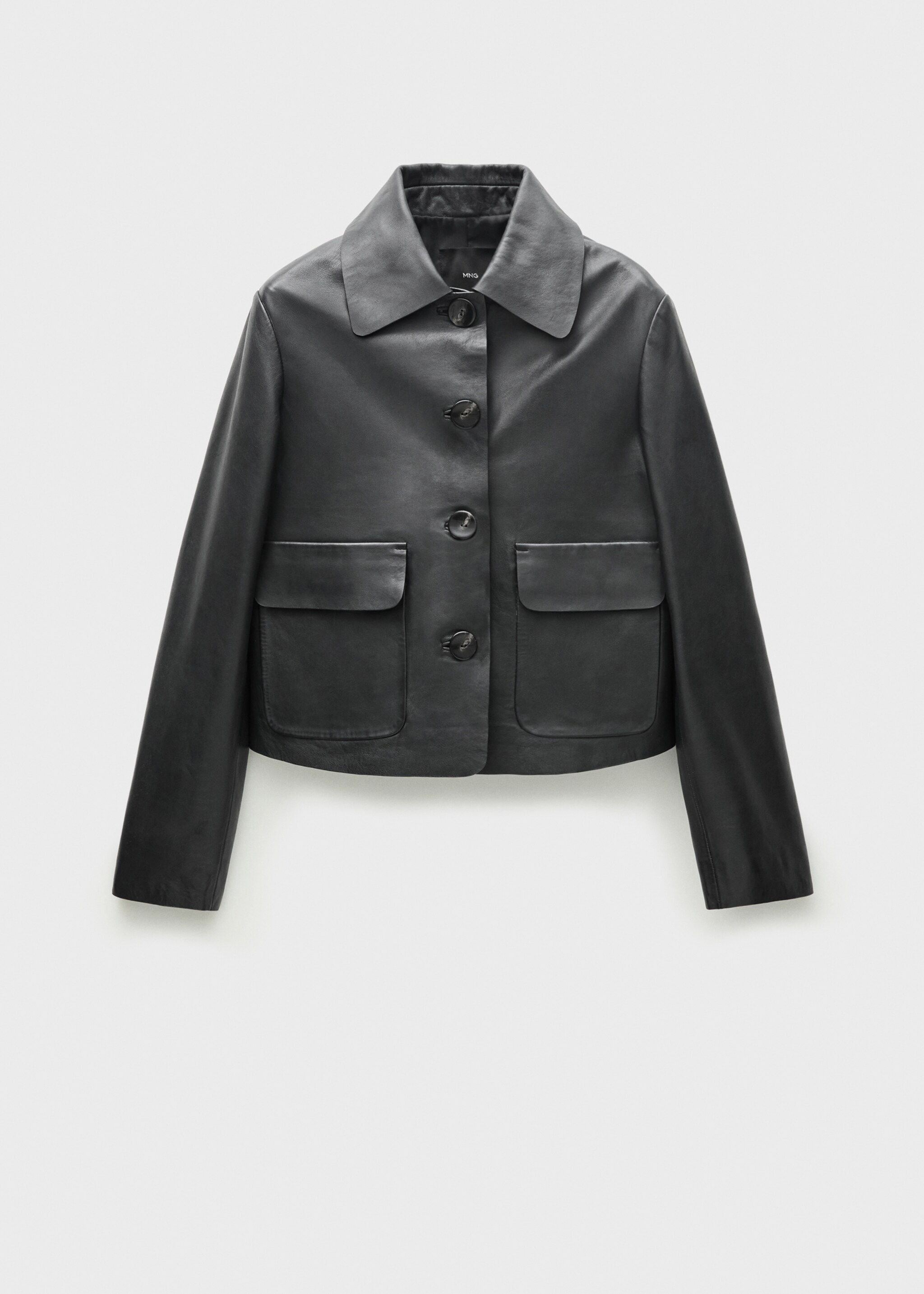 Buttoned leather jacket - Article without model, Black. Ref: 77035657-00.