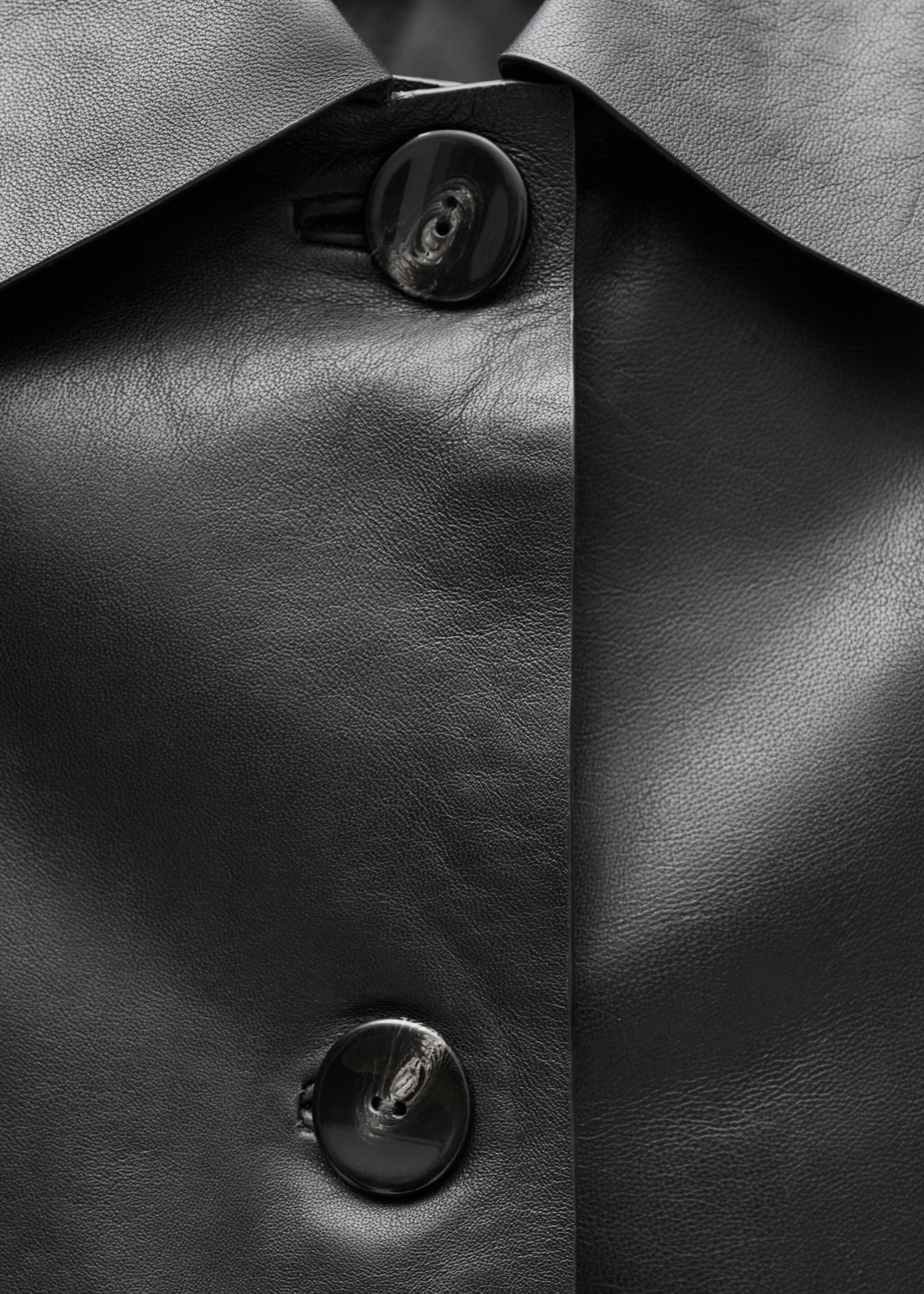 Buttoned leather jacket - Details of the article 8, Black. Ref: 77035657-00.