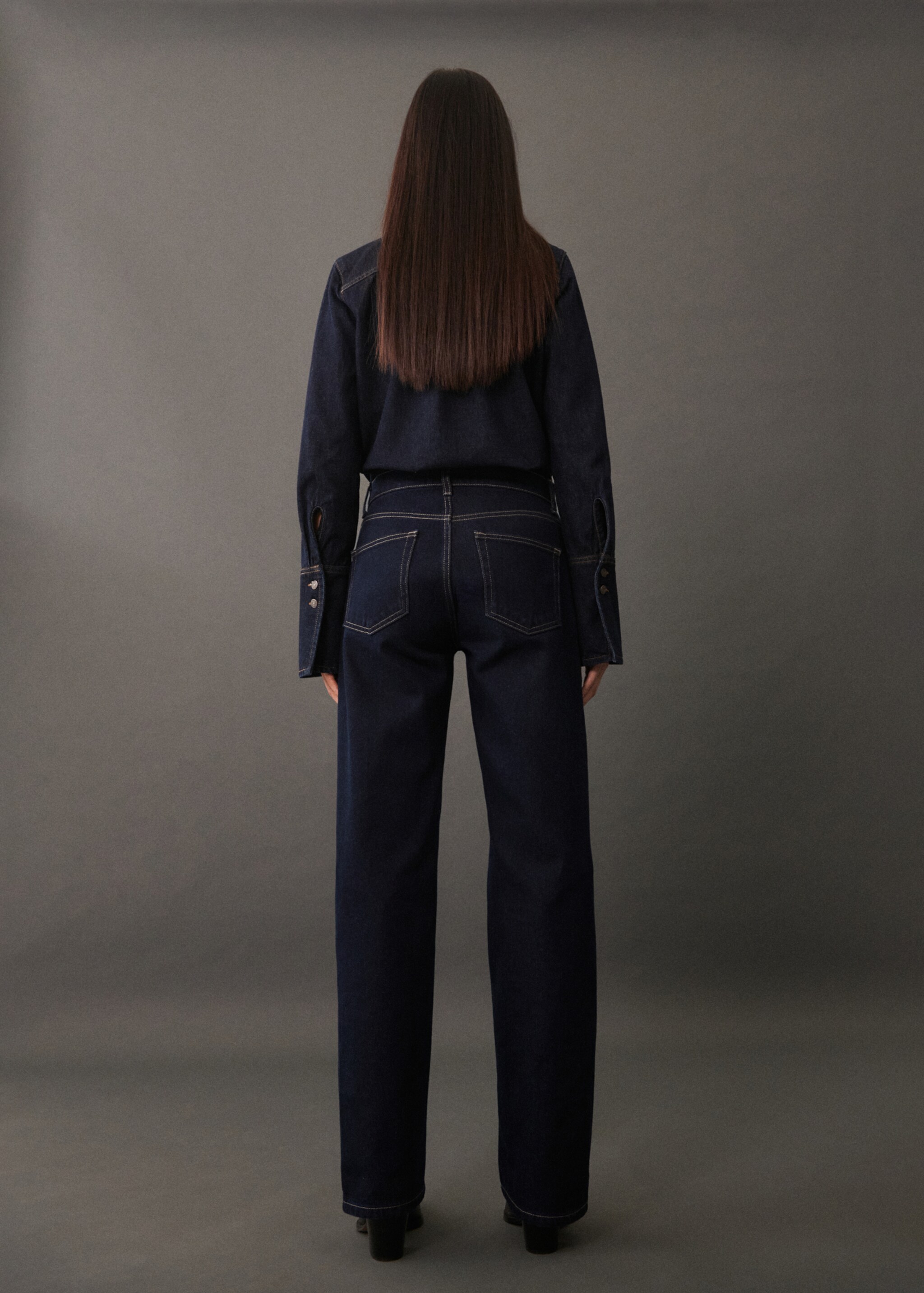 Jean droit taille haute - Verso de l’article, Bleu. Ref: 77035658-00.