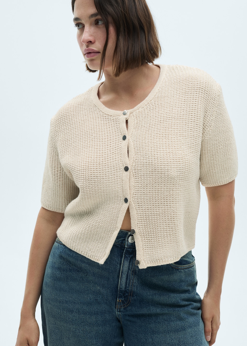 Short-sleeved knitted cardigan - Women | MANGO OUTLET USA
