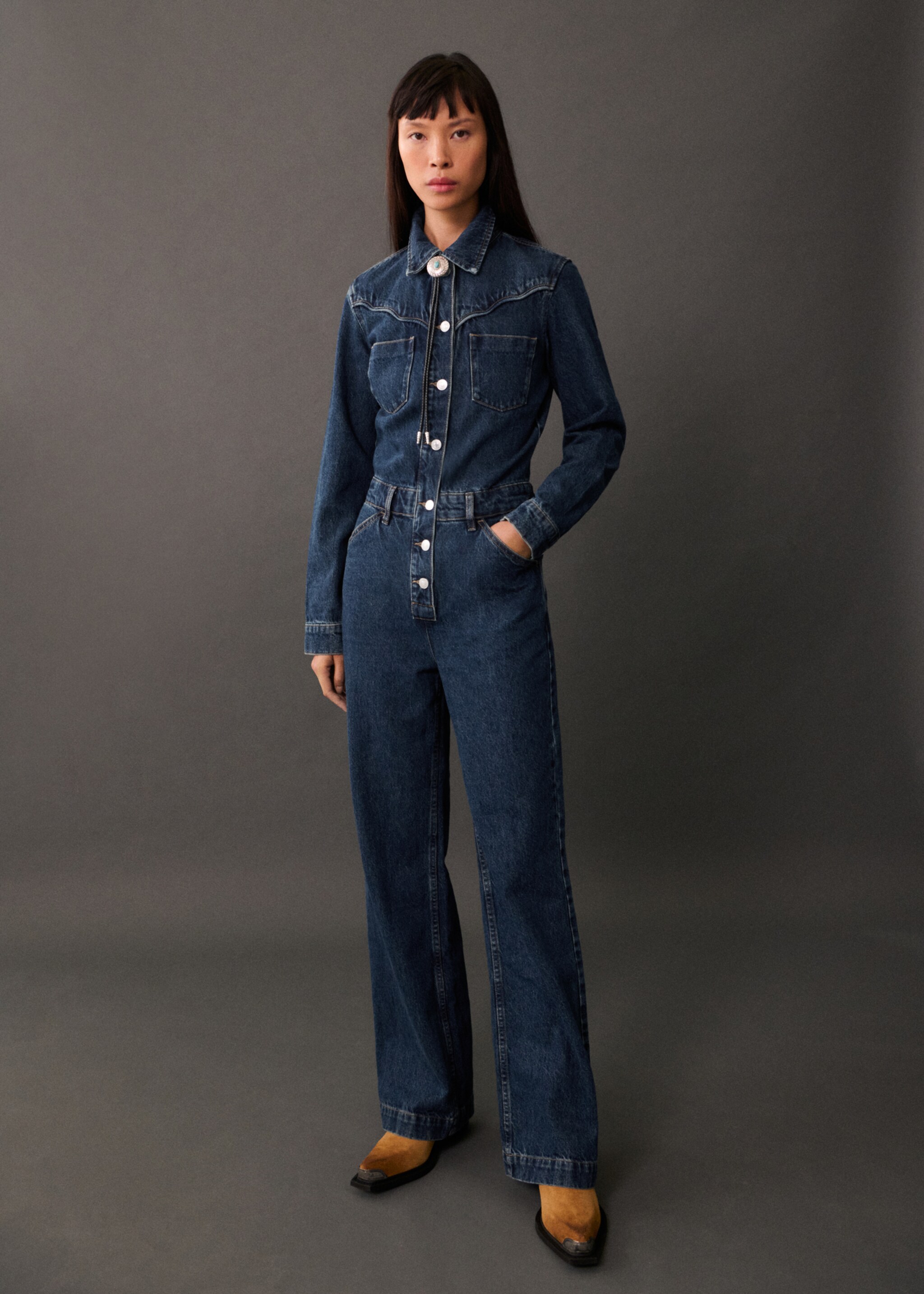 Combi-pantalon en jean - Détail de l'article 2, Bleu foncé. Ref: 77035668-00.