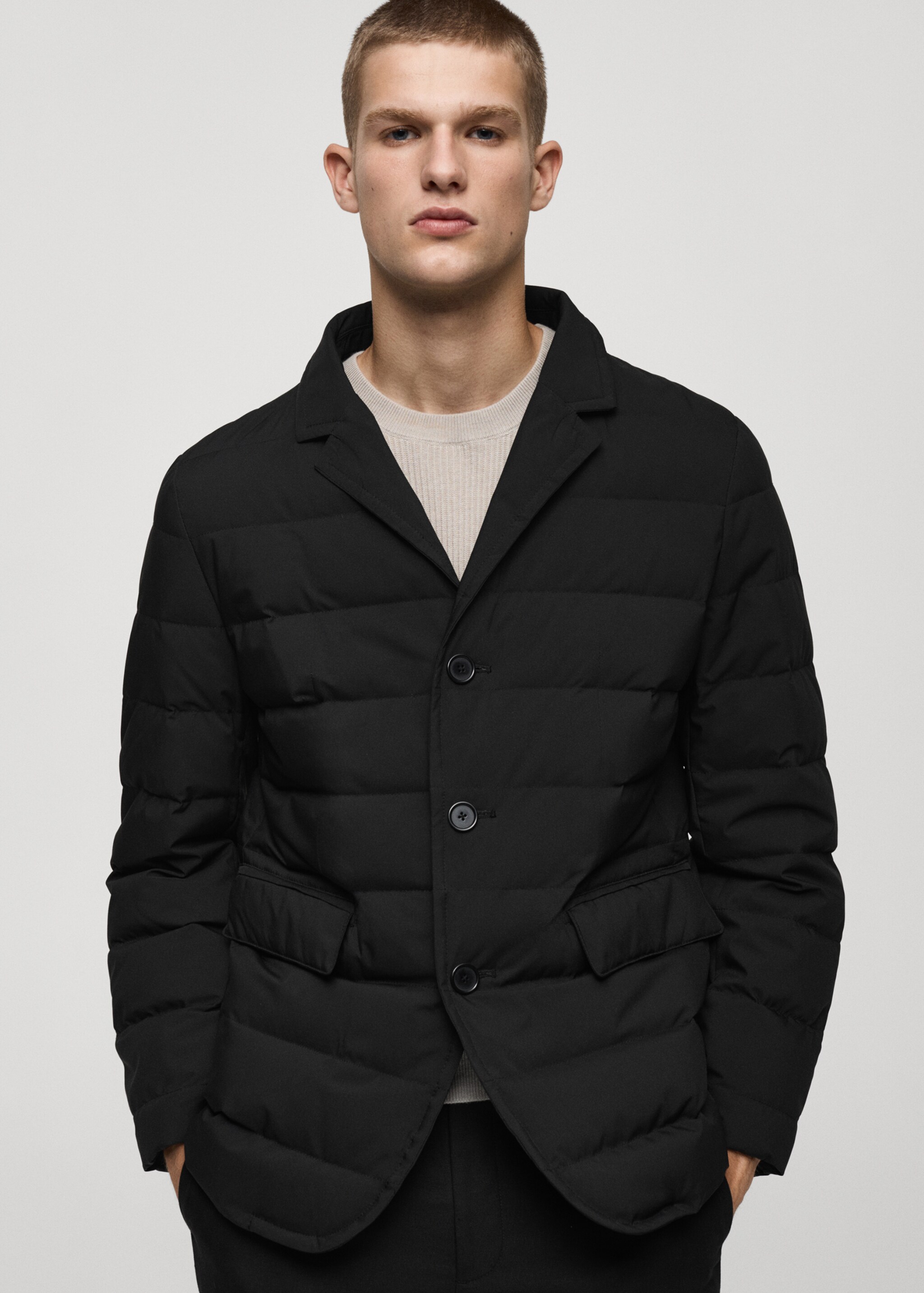 Water-repellent feather-filled jacket - Details of the article 6, Black. Ref: 77035964-00.