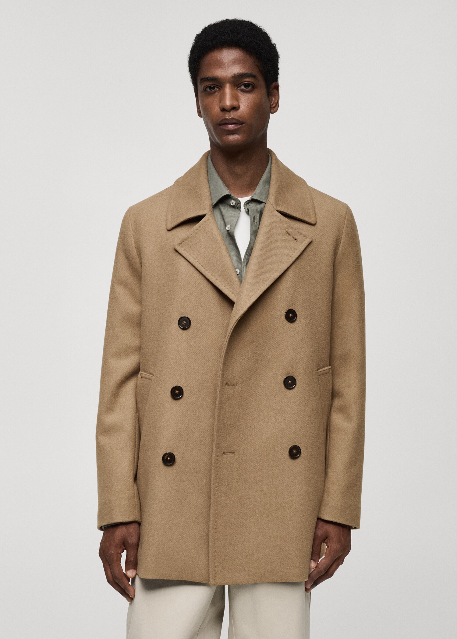 Manteau laine croisé boutons - Plan moyen