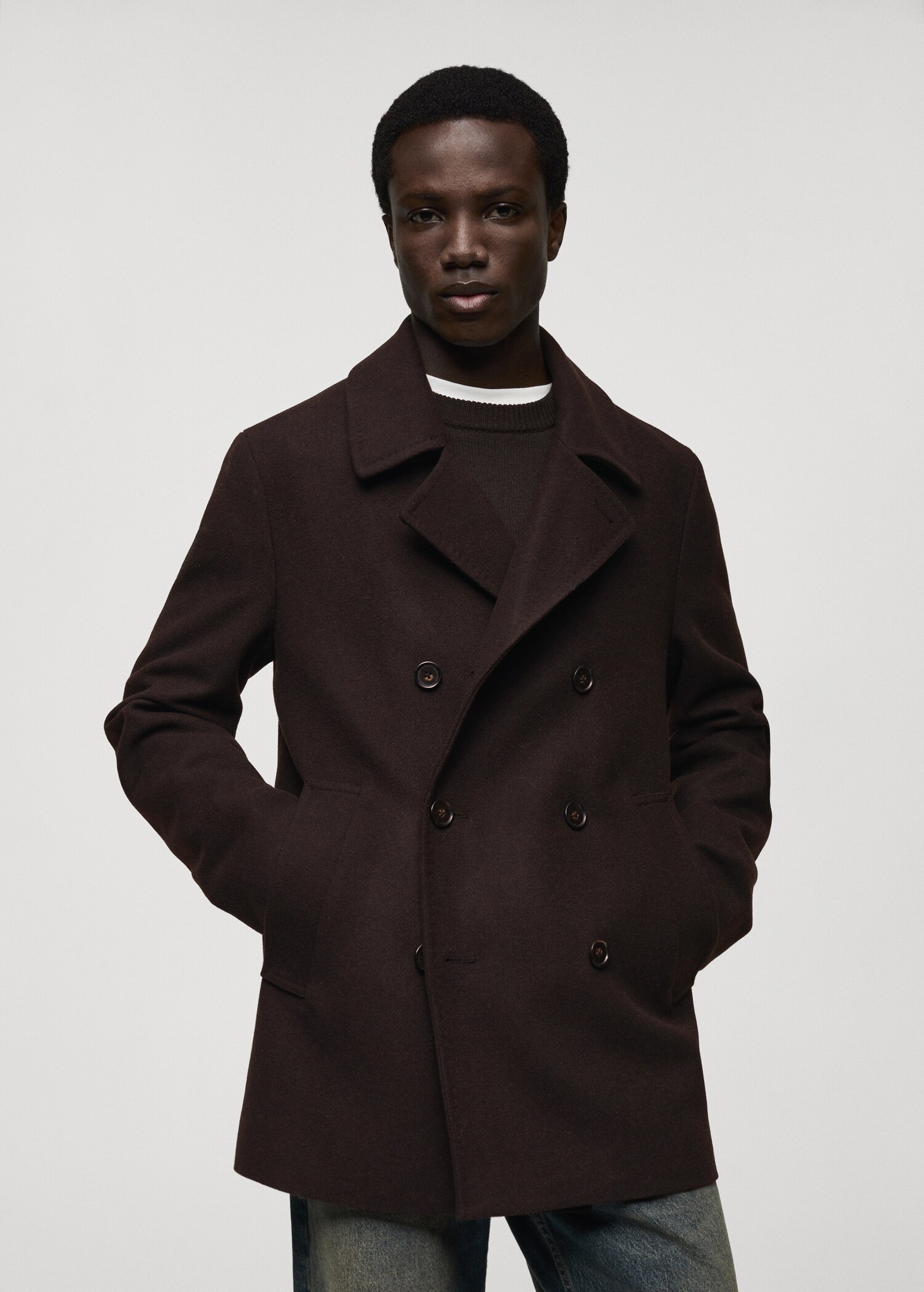 Manteau laine croisé boutons - Plan moyen