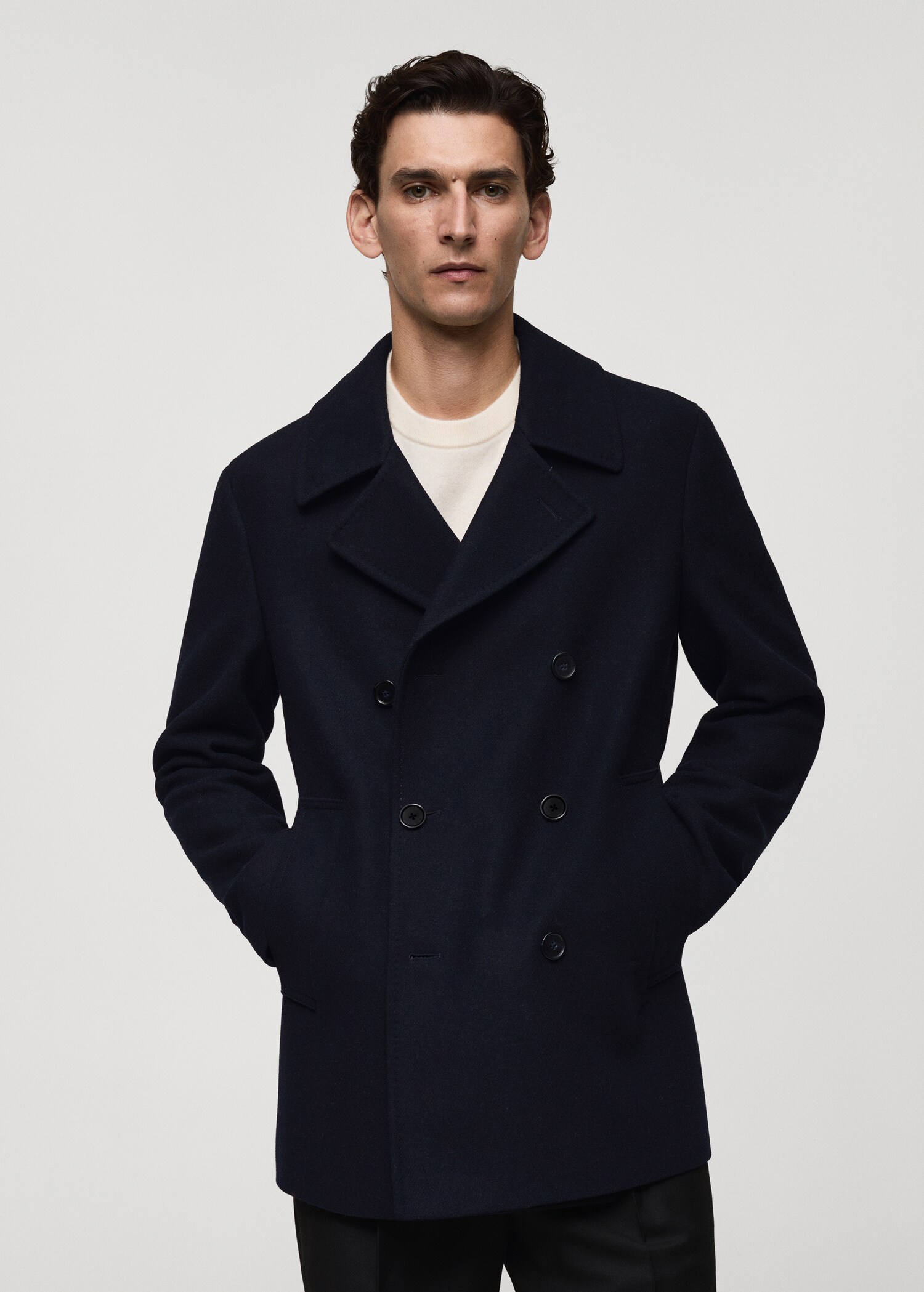 Manteau laine croisé boutons - Plan moyen