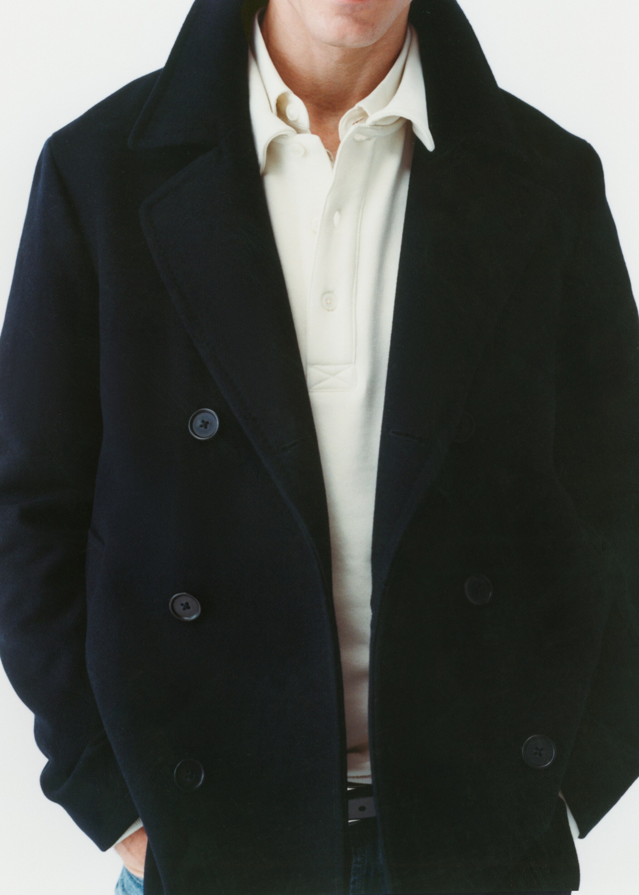 Manteau laine croisé boutons - Détail de l'article 3, Bleu marine foncé. Ref: 77035966-00.