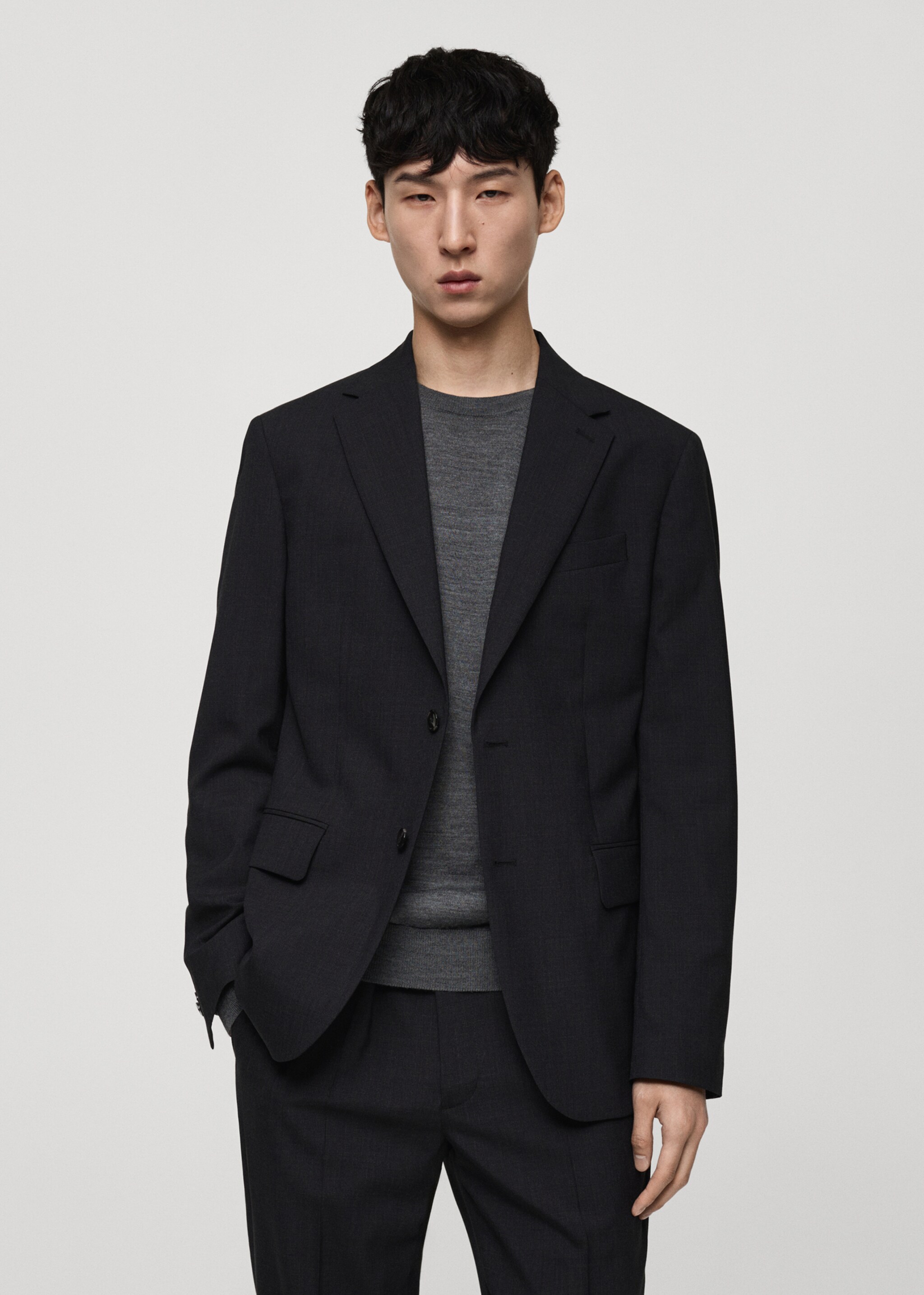 Slim-fit colbert 100% scheerwol - Middenvlak, Grijs. Ref: 77035970-00.