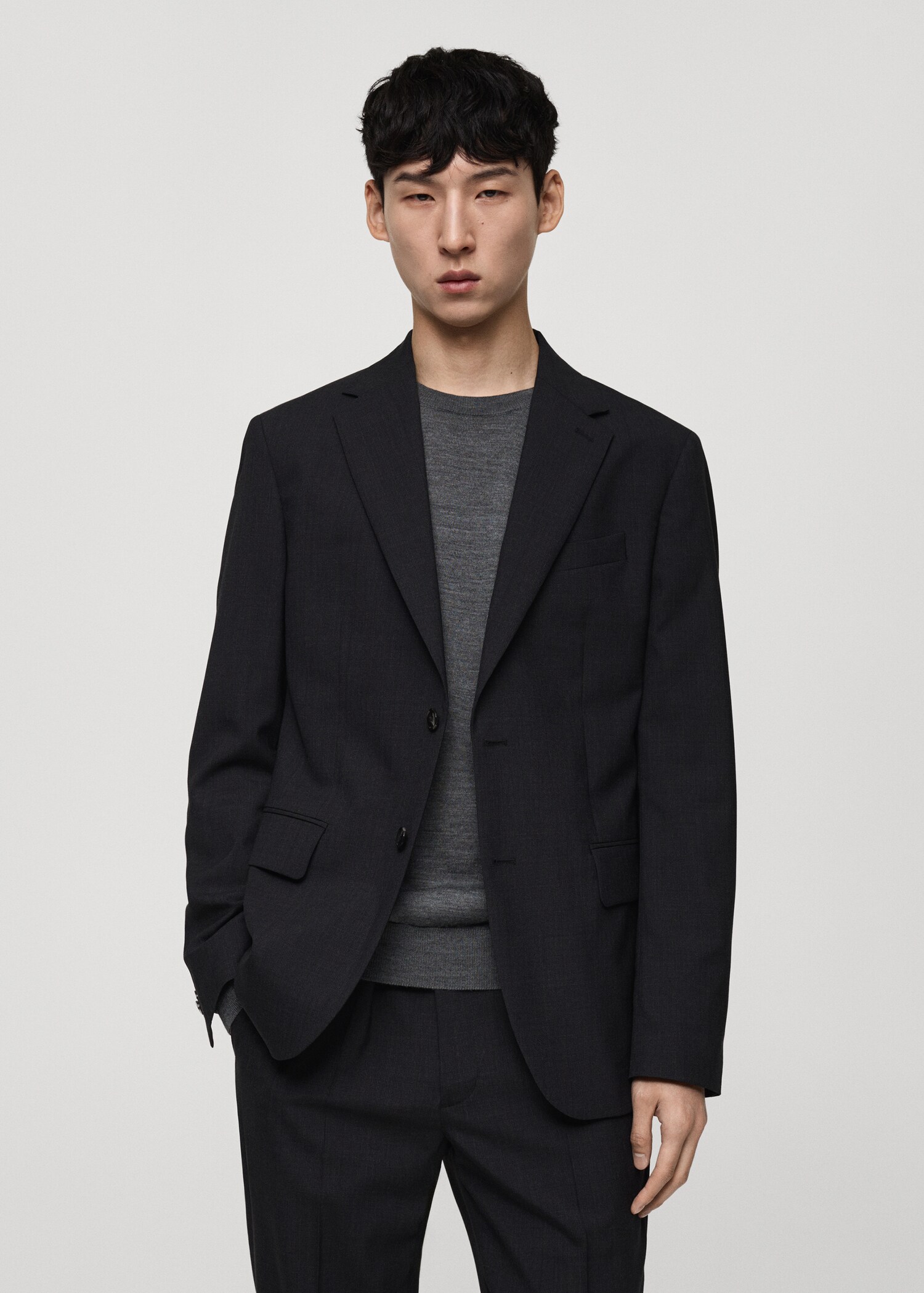 Slim-fit colbert 100% scheerwol - Middenvlak