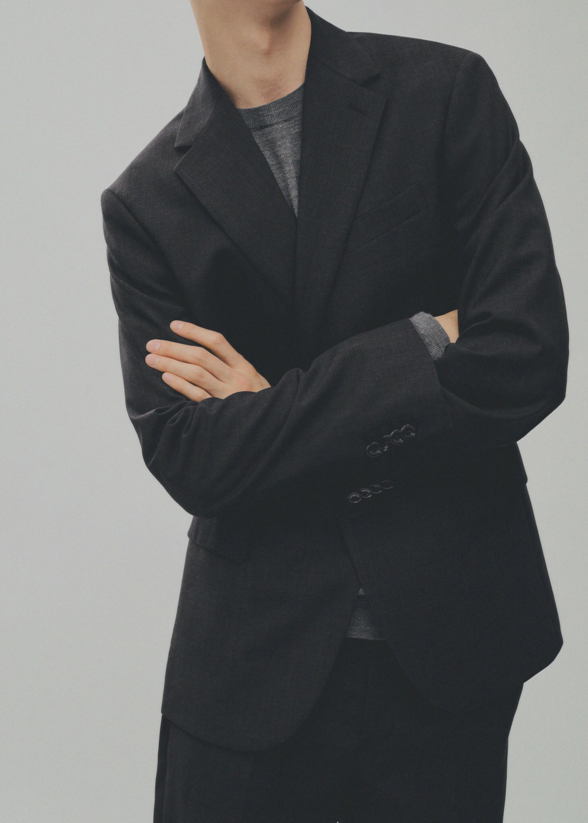 Slim-fit colbert 100% scheerwol - Detail van het artikel 3, Grijs. Ref: 77035970-00.