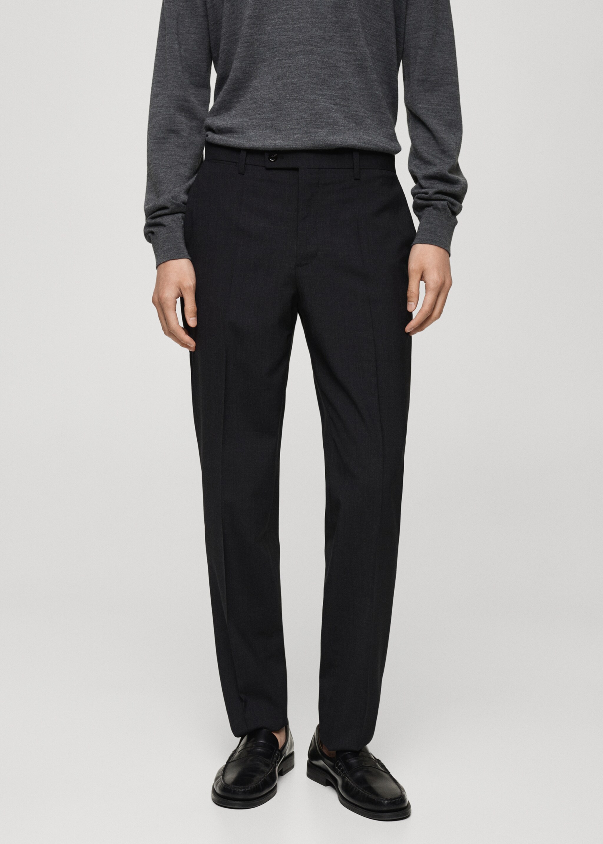 Pantaloni de costum slim fit din lână virgină 100 % - Plan mediu, Gri. Ref: 77035971-00.