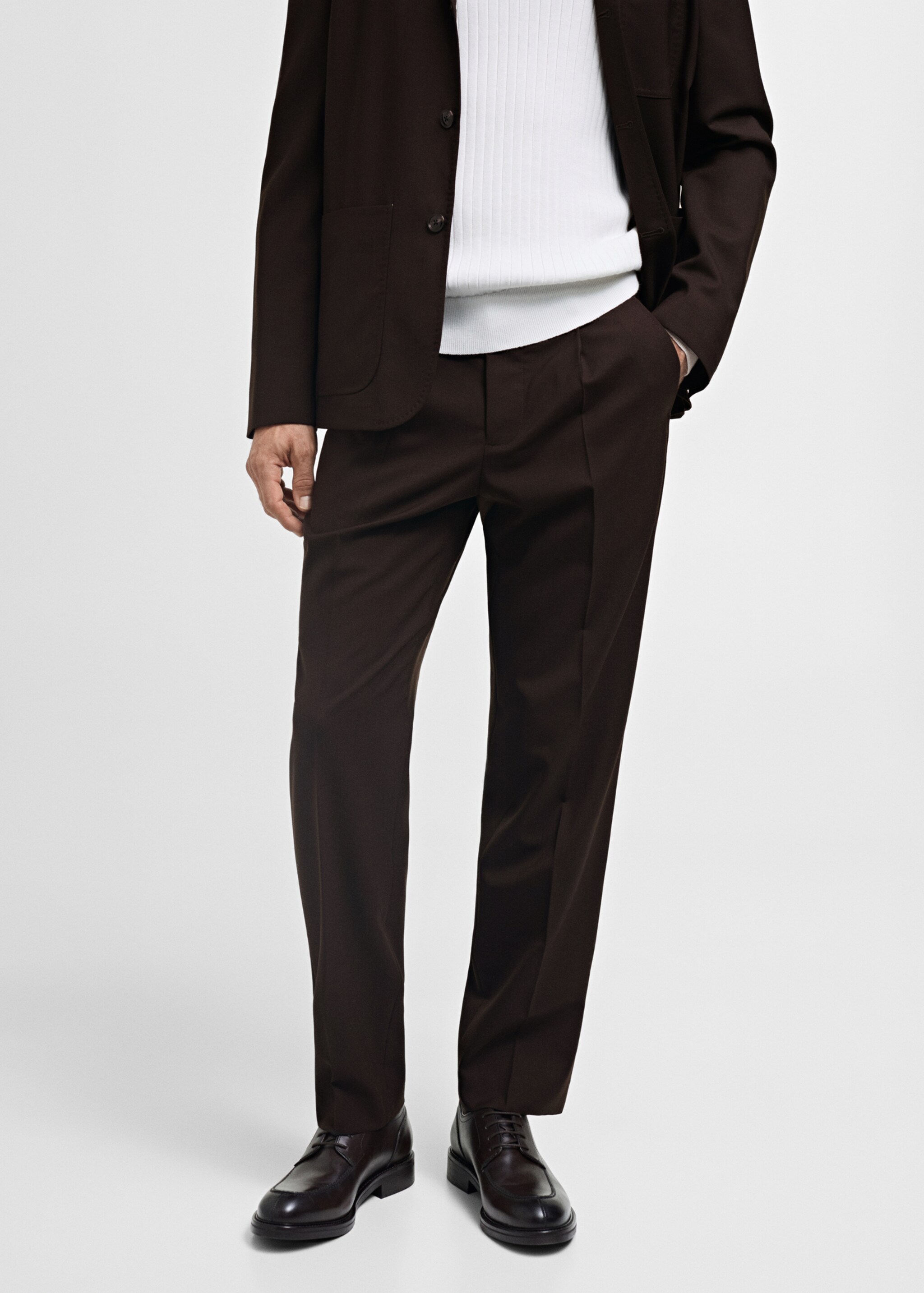 100% wool regular-fit suit trousers - Medium plane, Brown. Ref: 77035973-00.