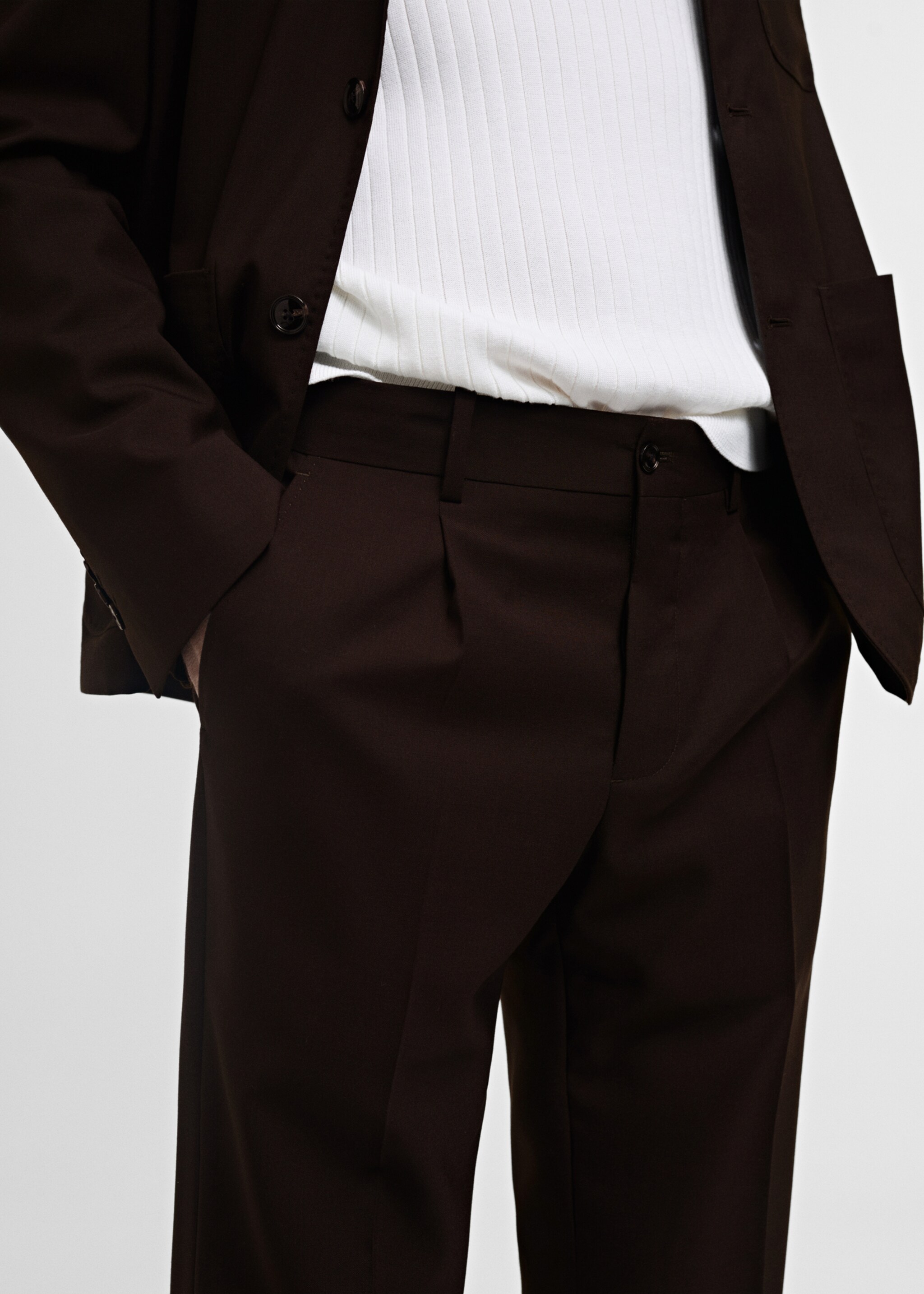 100% wool regular-fit suit trousers - Details of the article 1, Brown. Ref: 77035973-00.