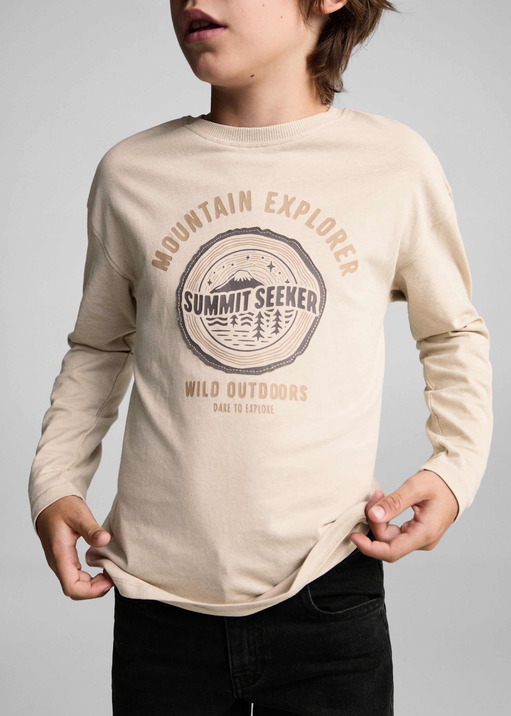 Printed cotton-blend T-shirt - Medium plane, Sand. Ref: 77035983-00.