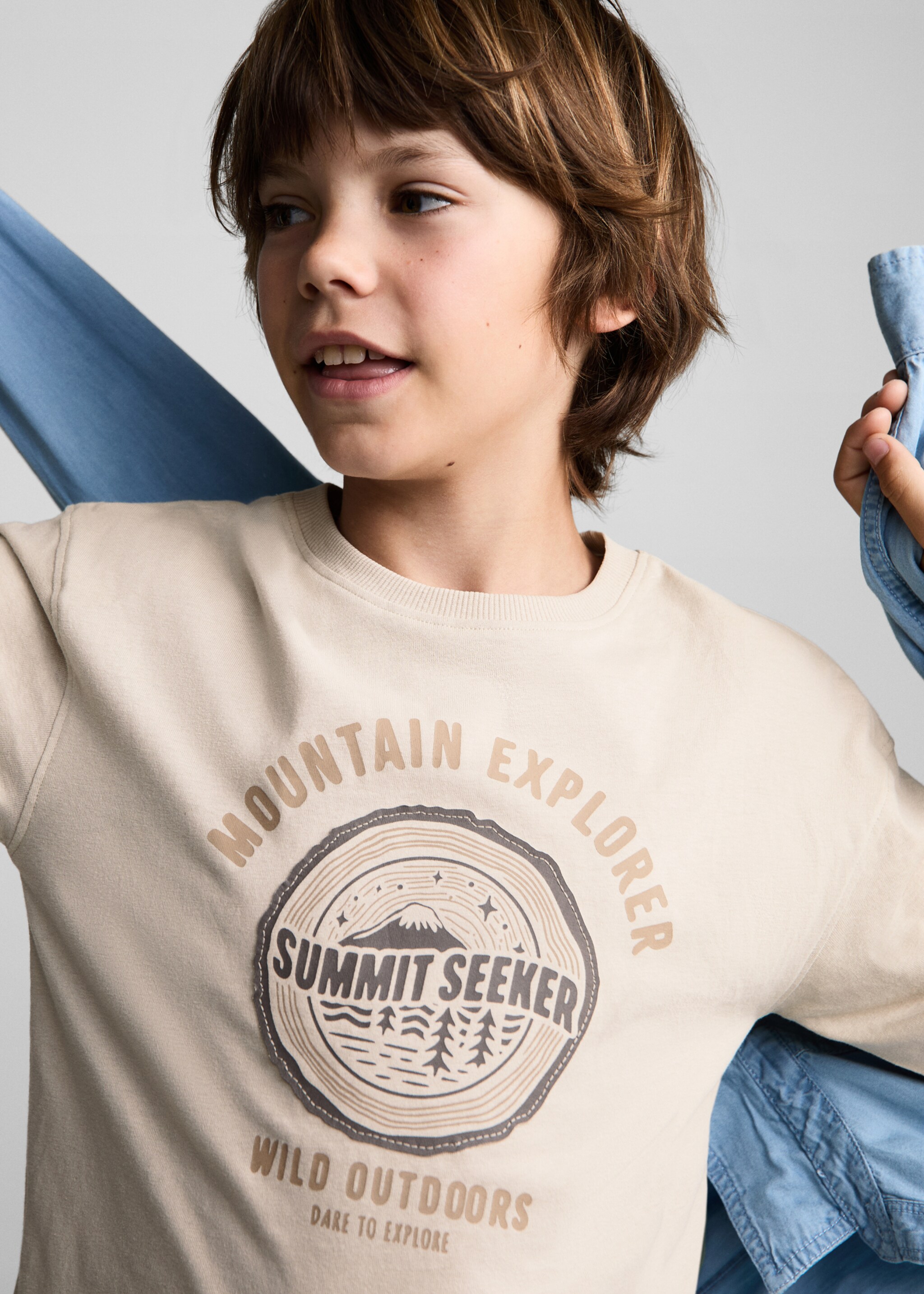 Printed cotton-blend T-shirt - Details of the article 1, Sand. Ref: 77035983-00.