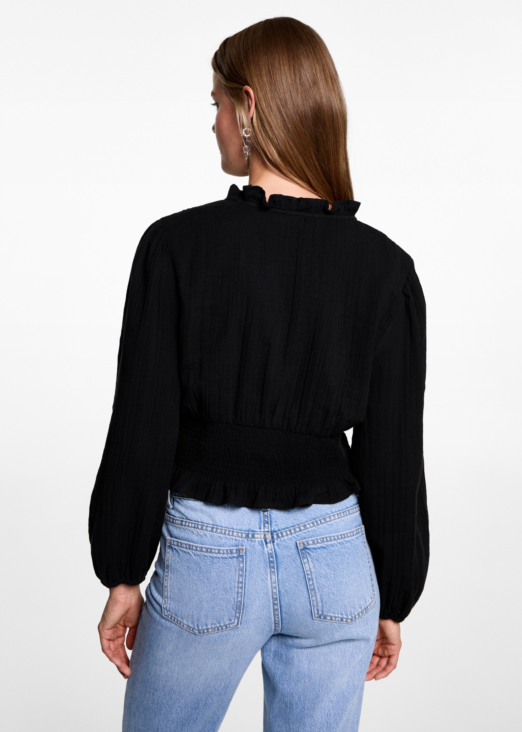 Wrap V-neckline blouse - Reverse of the article, Black. Ref: 77036001-00.